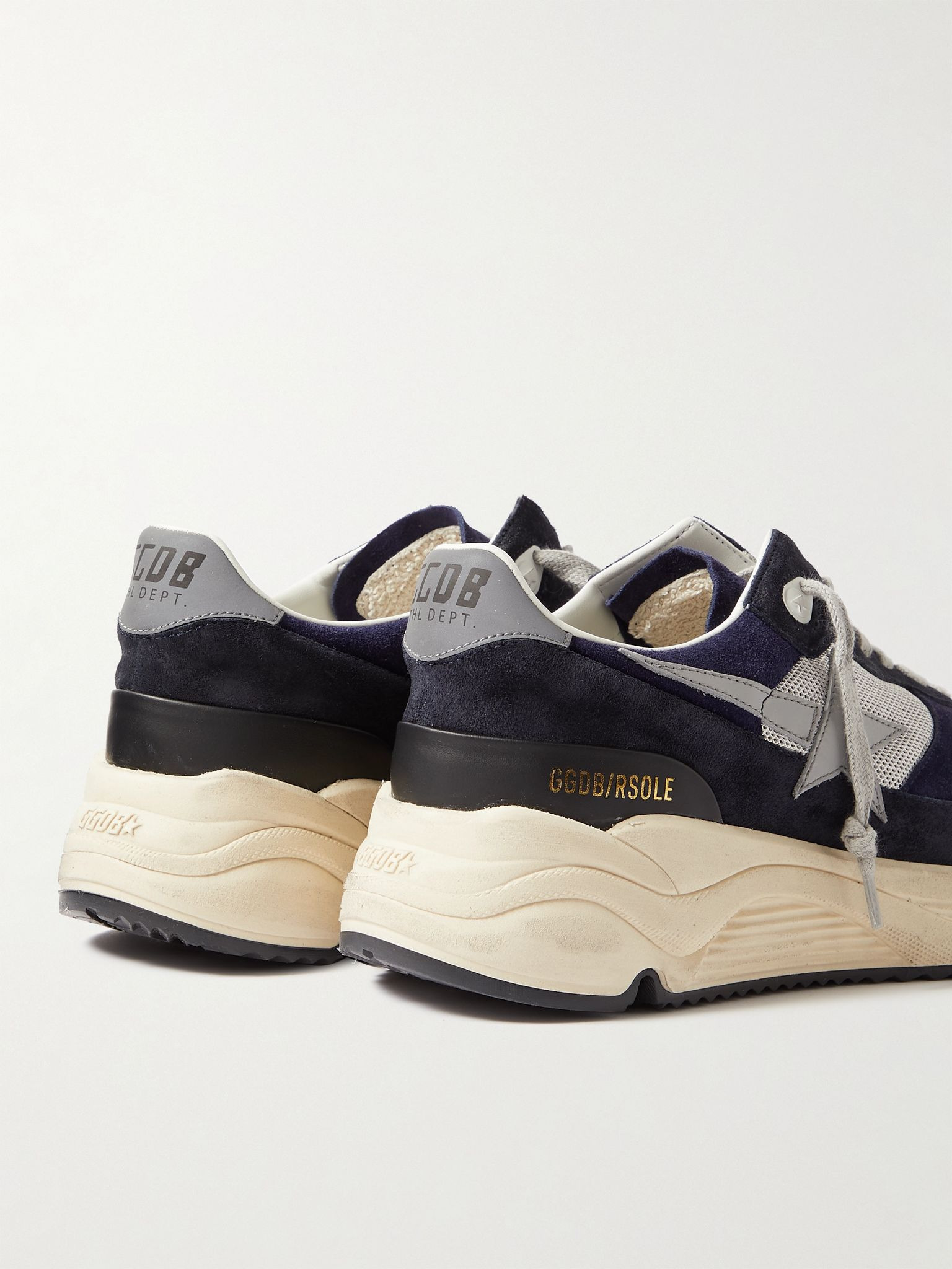 Leather-Trimmed Mesh and Suede Sneakers Navy - 5