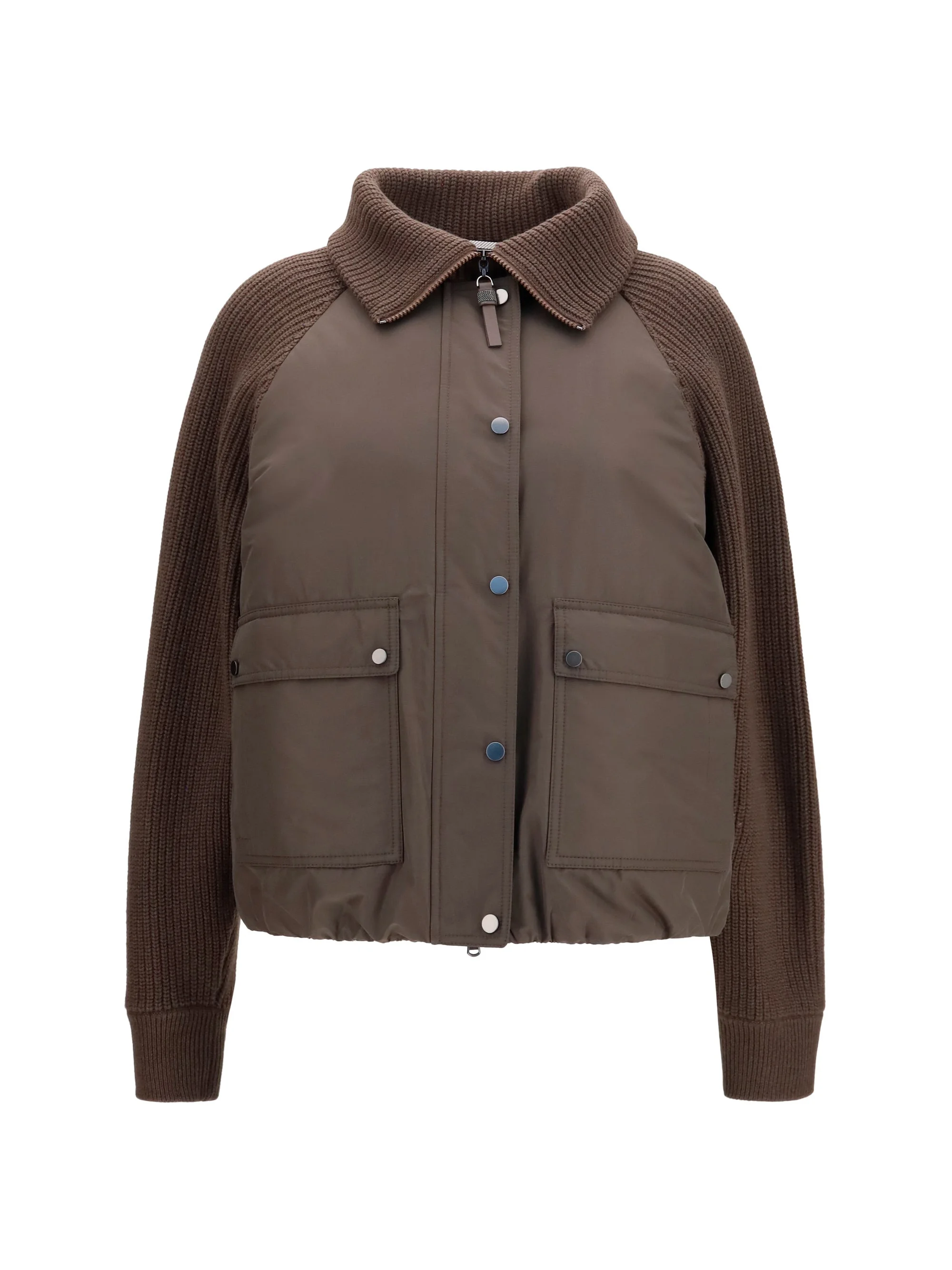 Brunello Cucinelli Down Jacket with Wool Sleeves Brown - 1