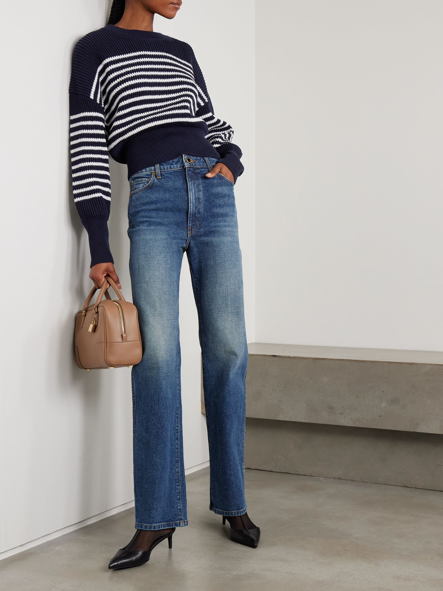 Tanessa striped ribbed cotton sweater Navy - 2