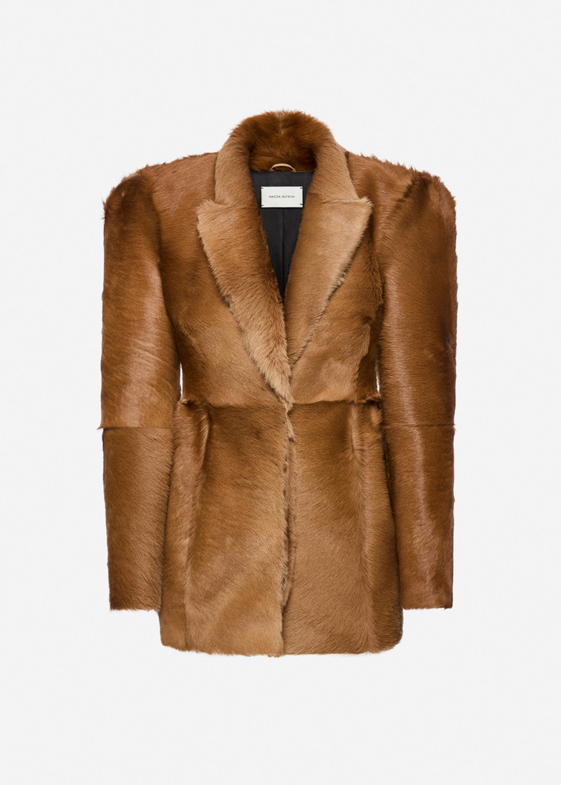 Hourglass fur-effect blazer in light brown 1