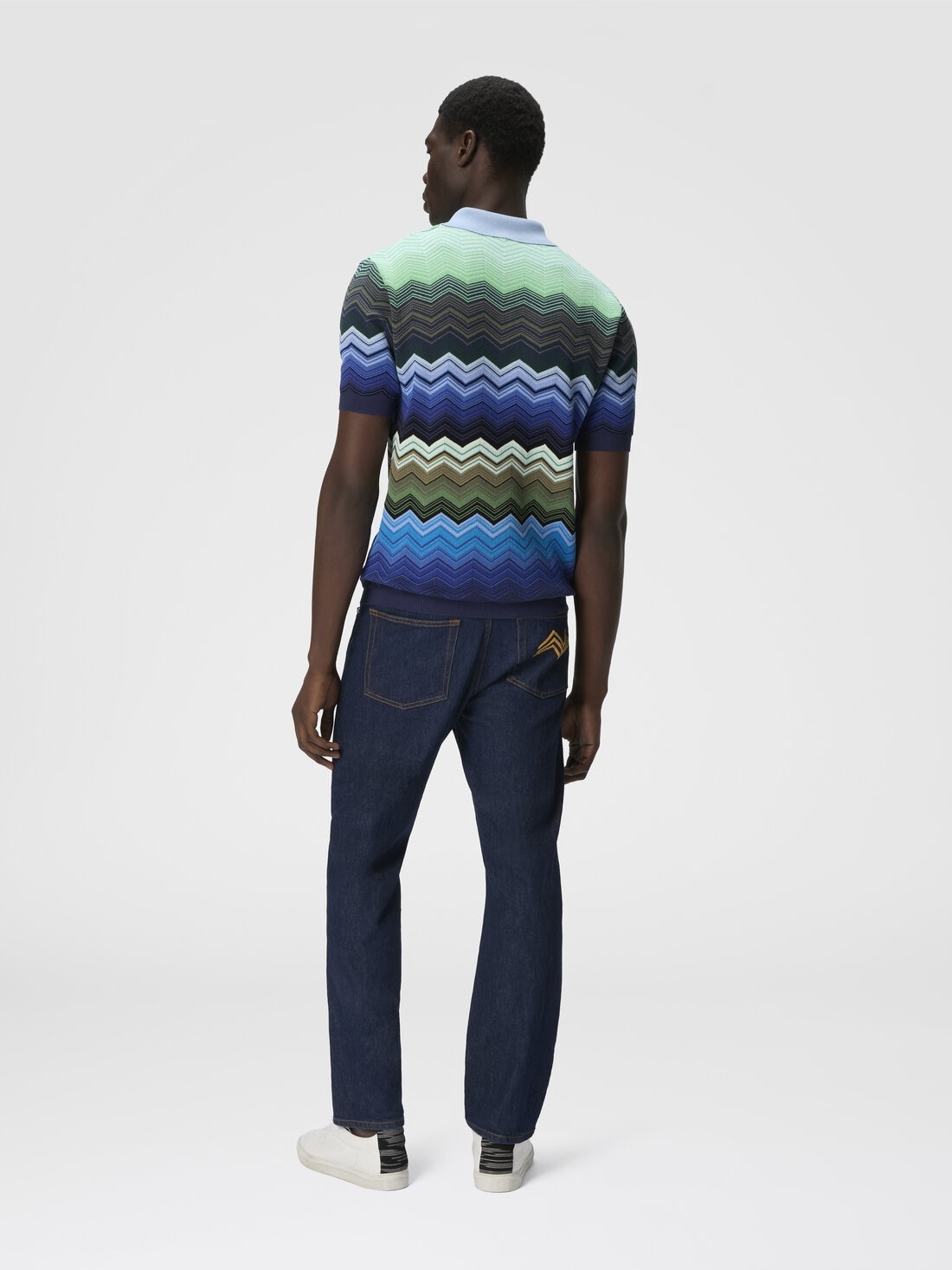 Zig zag cotton knit polo shirt with contrasting piping - 3
