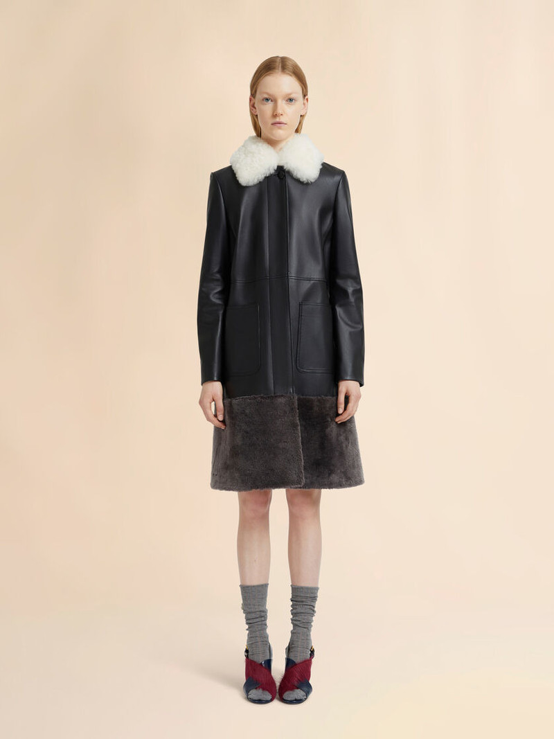 Marni BLACK NAPPA LEATHER COAT WITH SHEARLING TRIMS outlook