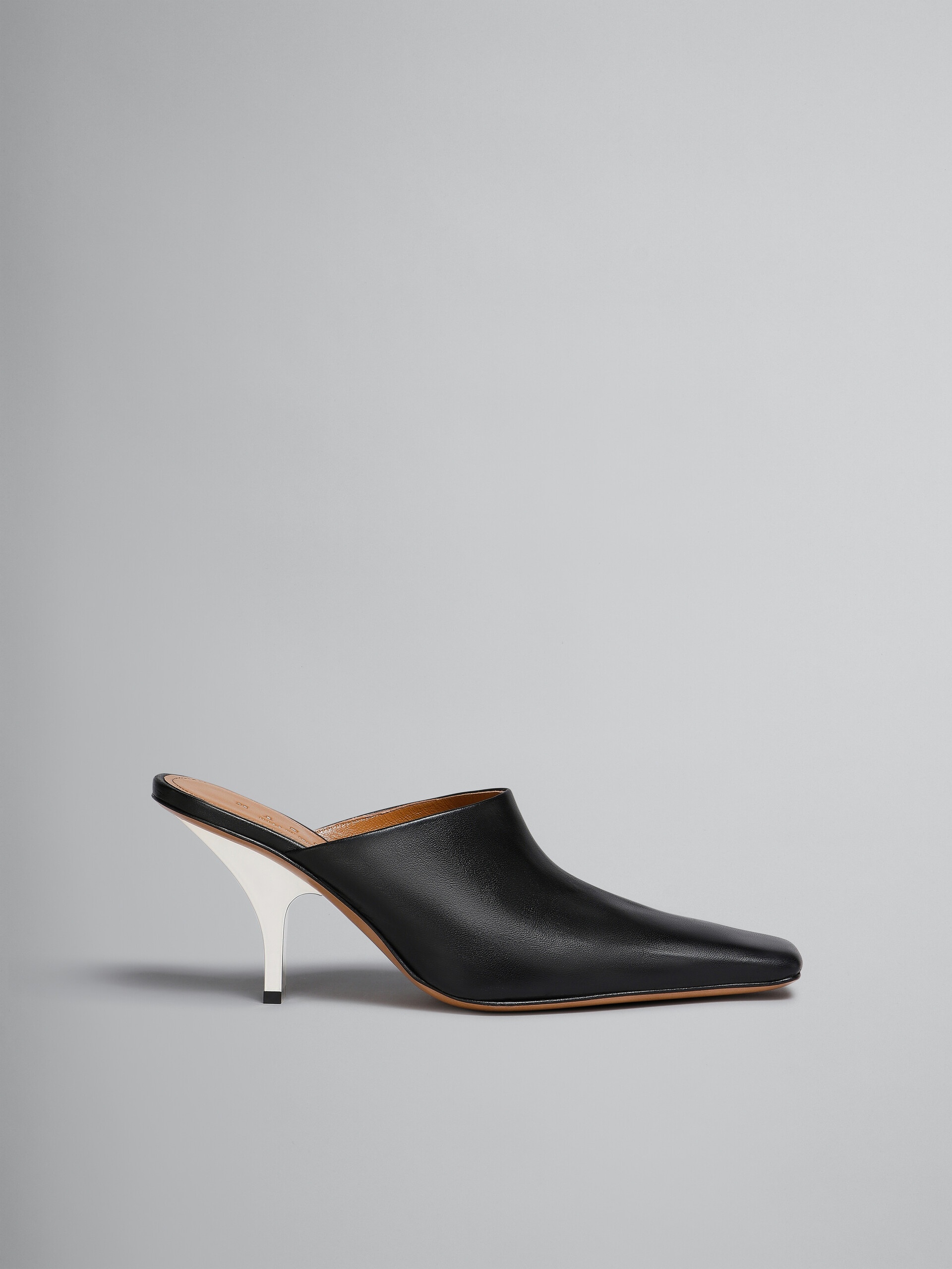 BLACK NAPPA LEATHER HEELED MULE - 1