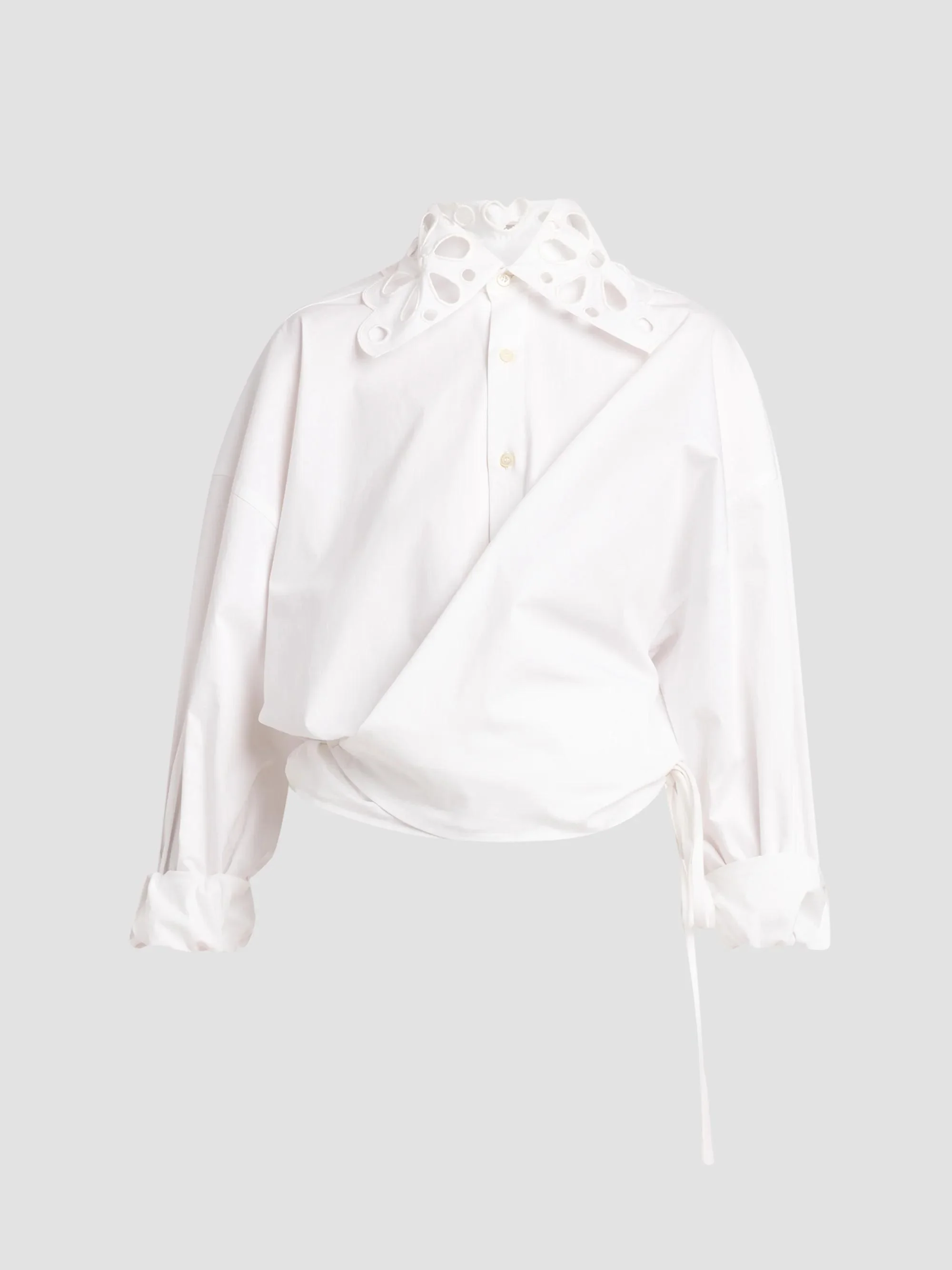 Women's Eyelet-Collar Stretch-Cotton Blouse - White - 1