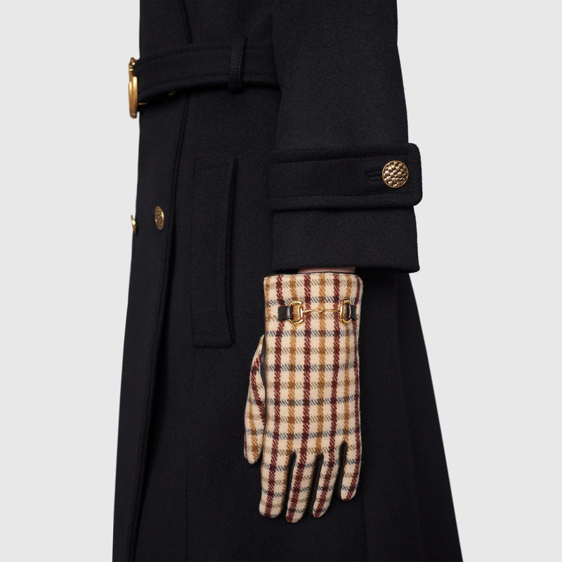 Check wool gloves with leather 3
