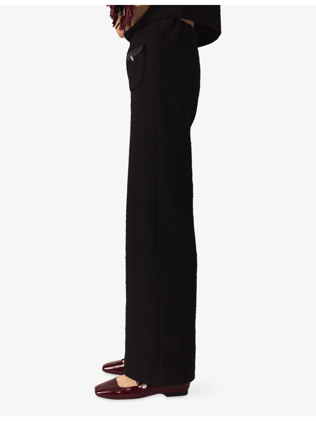 Velvet-Stripe Wide-Leg Tweed Trousers - 3