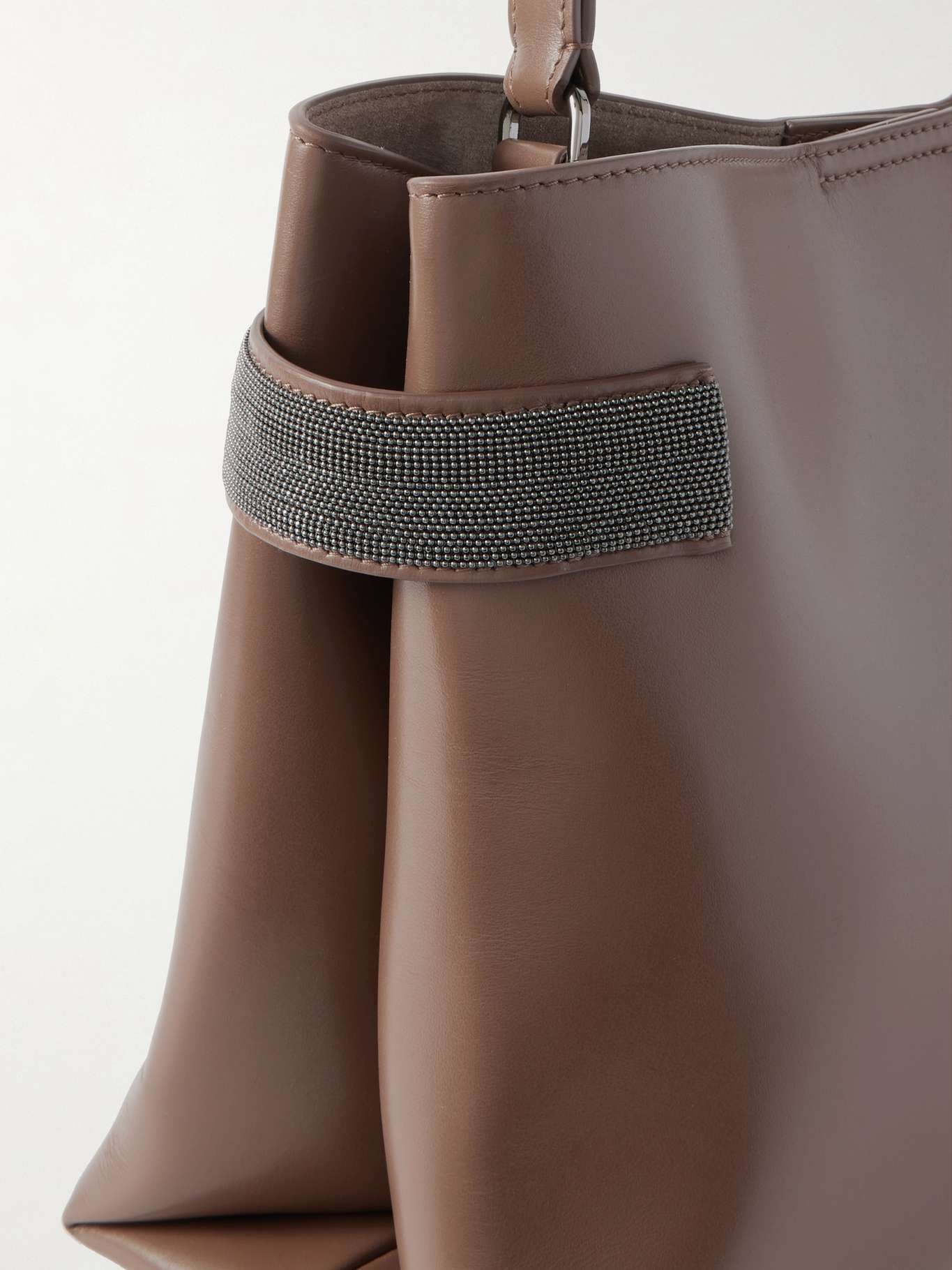 Bead-embellished leather shoulder bag Brown - 4