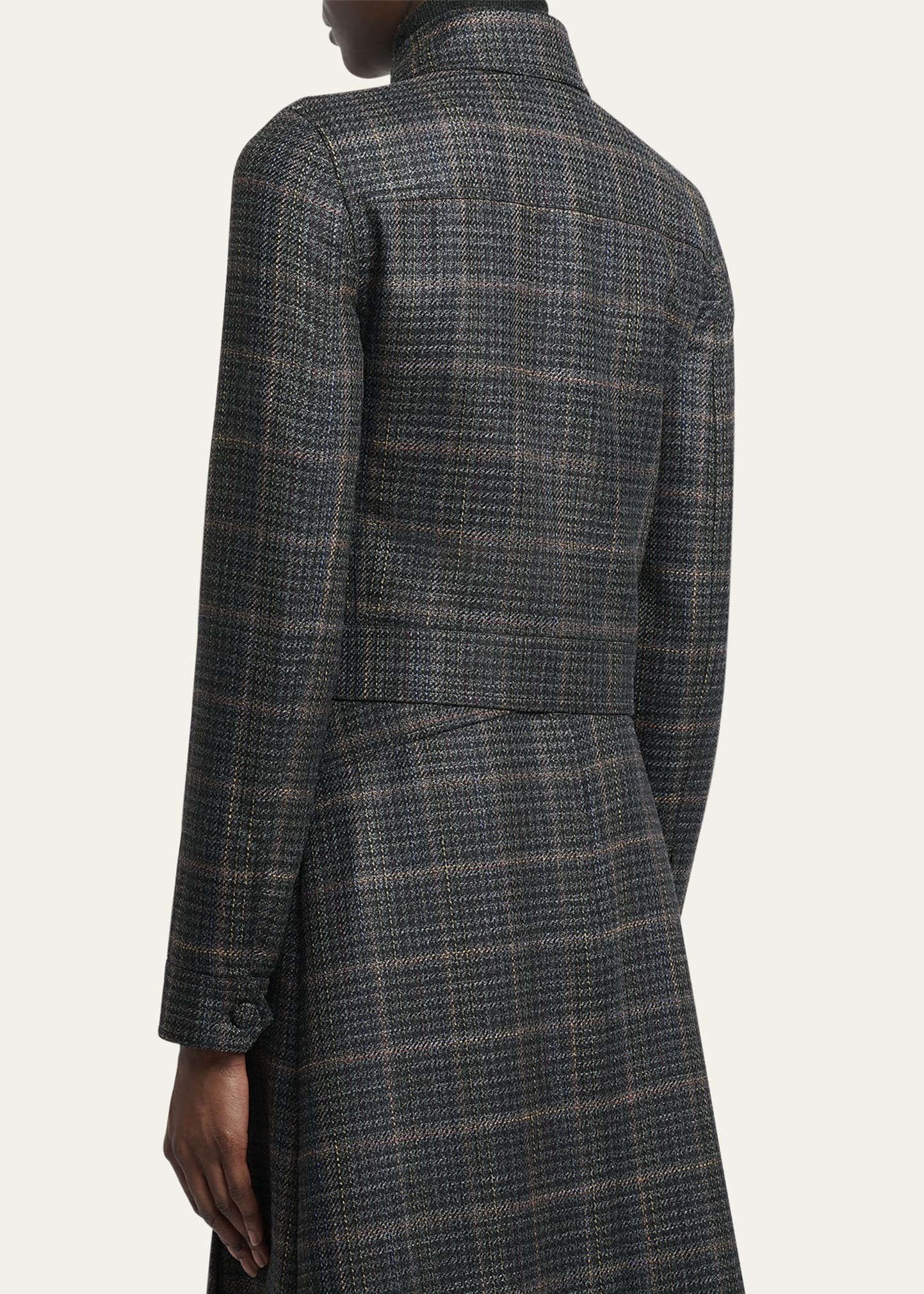 Thereza Cropped Wool Silk Plaid Jacket - 3
