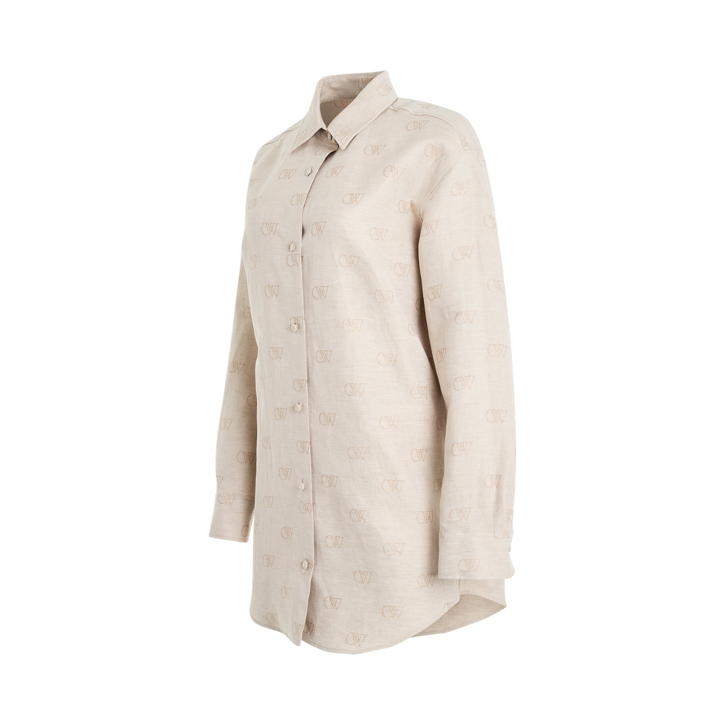 Linen Jacquard Overshirt in Cream - 2