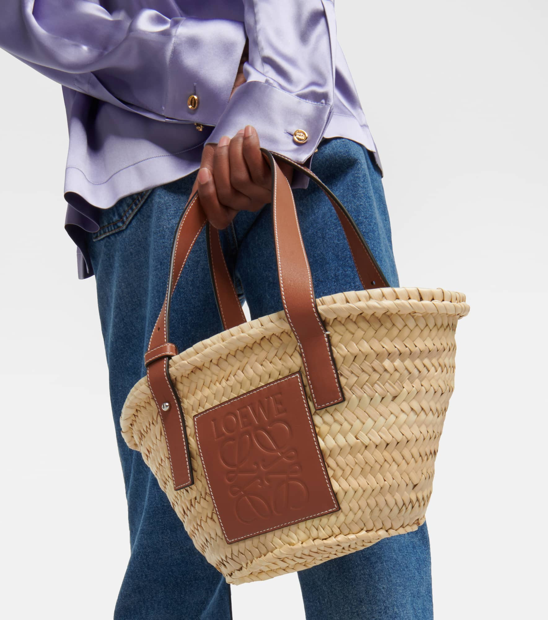 Small leather-trimmed basket tote - 2