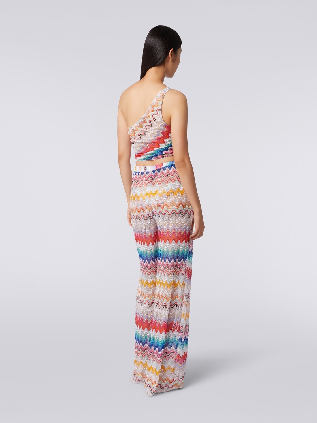 Wave motif one-shoulder top with lurex - 4