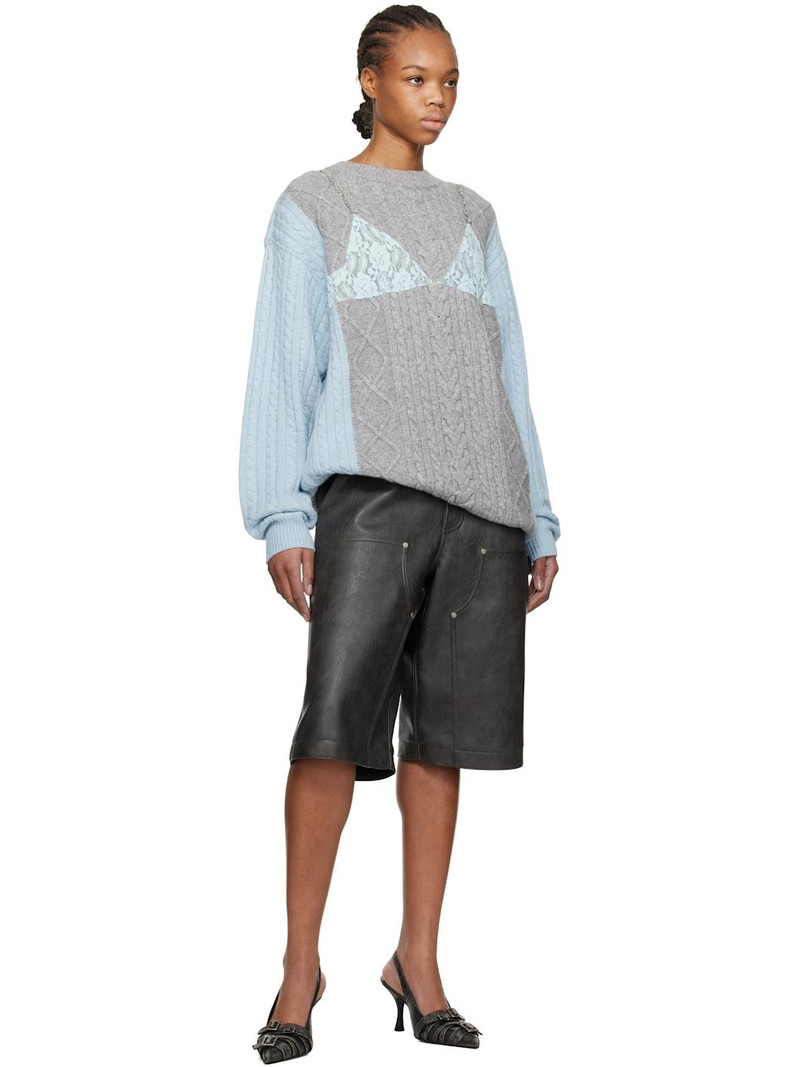 Andersson Bell Gray Double Knee Faux-Leather Shorts outlook