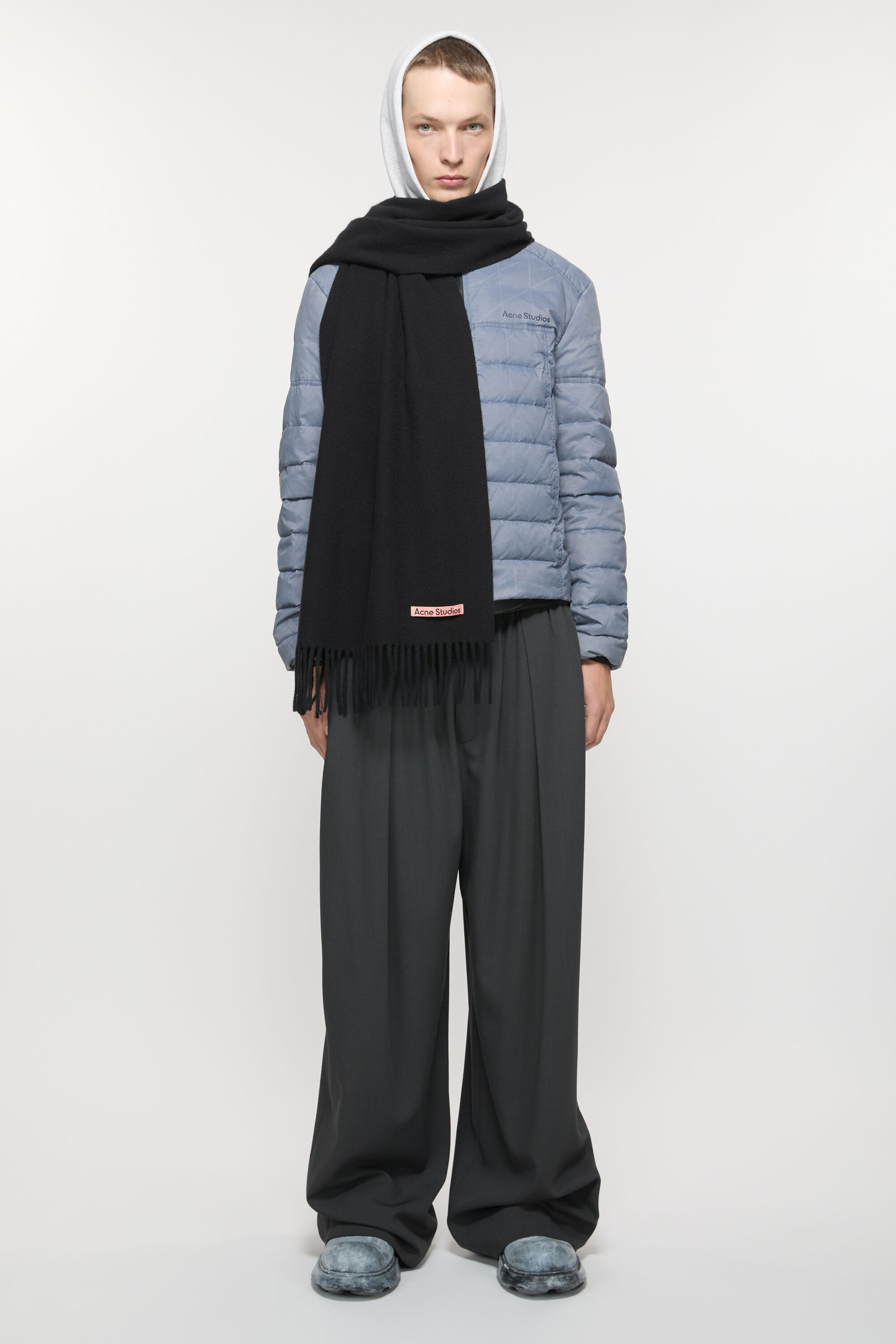 Fringe wool scarf – Narrow - Black - 3