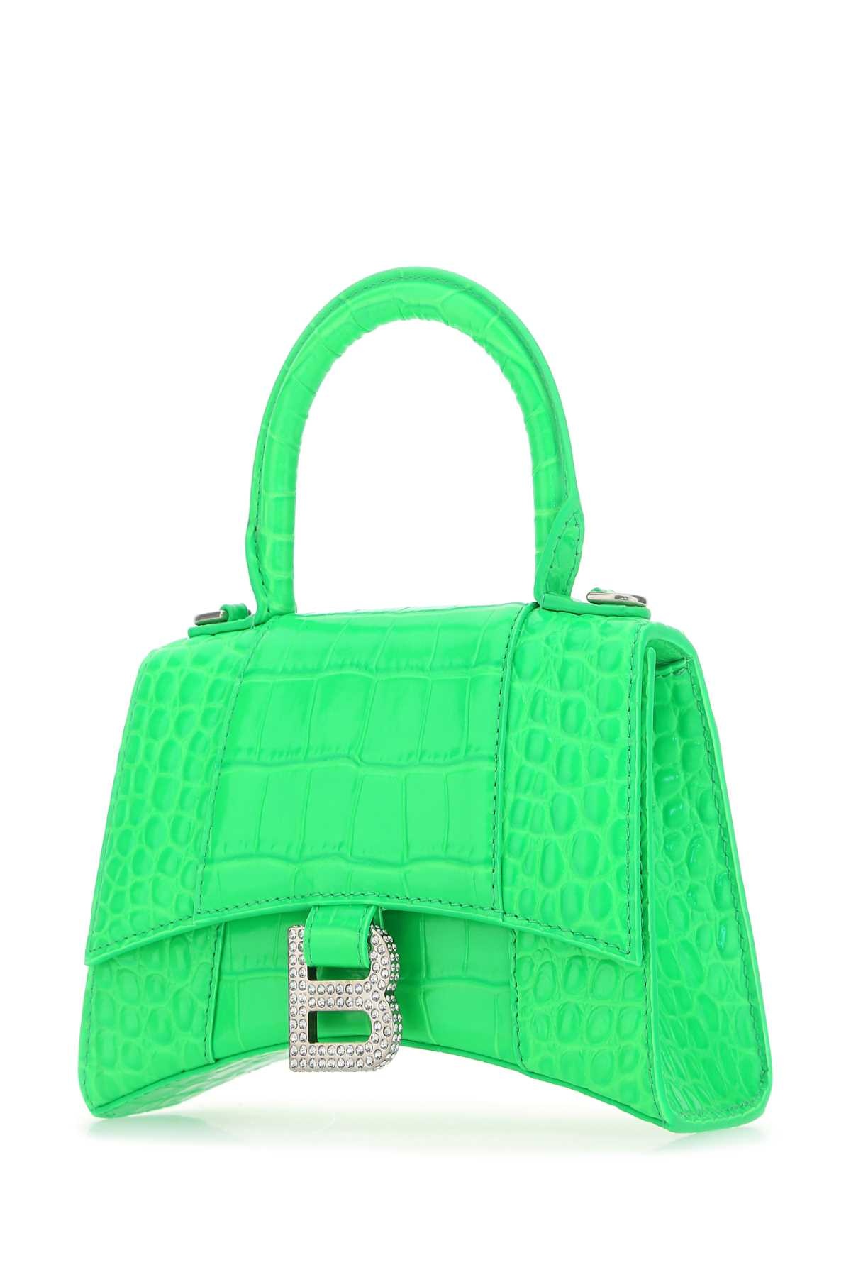 ●送料込●BALENCIAGA●Fluo Green Leather Hourglass Xs Balenciaga Hourglass Extra Small Rhinestones Neon Green