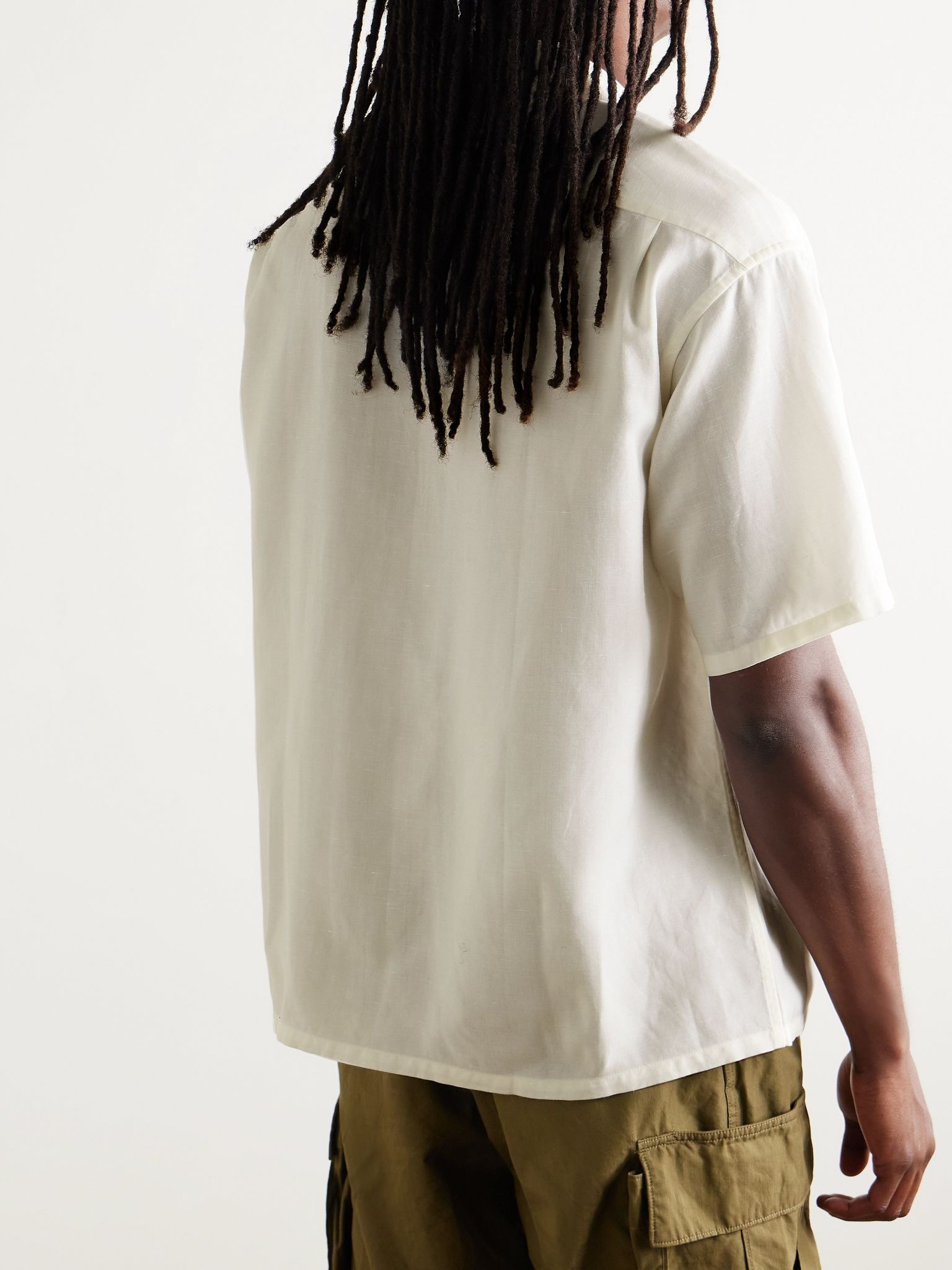 Crosby Convertible-Collar Embroidered Wool and Linen-Blend Shirt White - 3