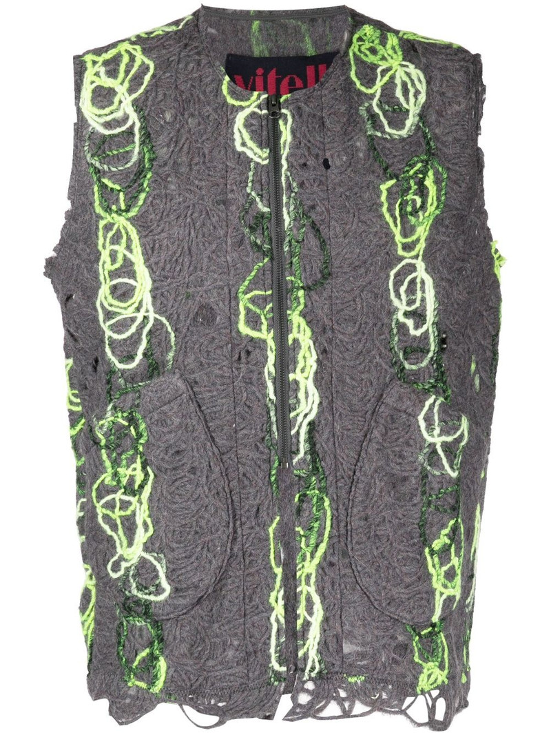 open-knit distressed zipped waistcoat 1