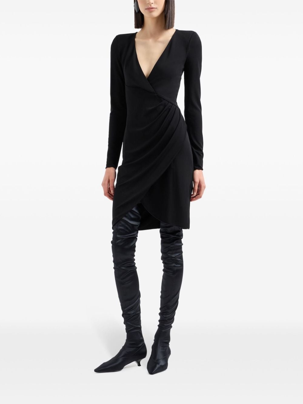 crossover neck draped dress - 2