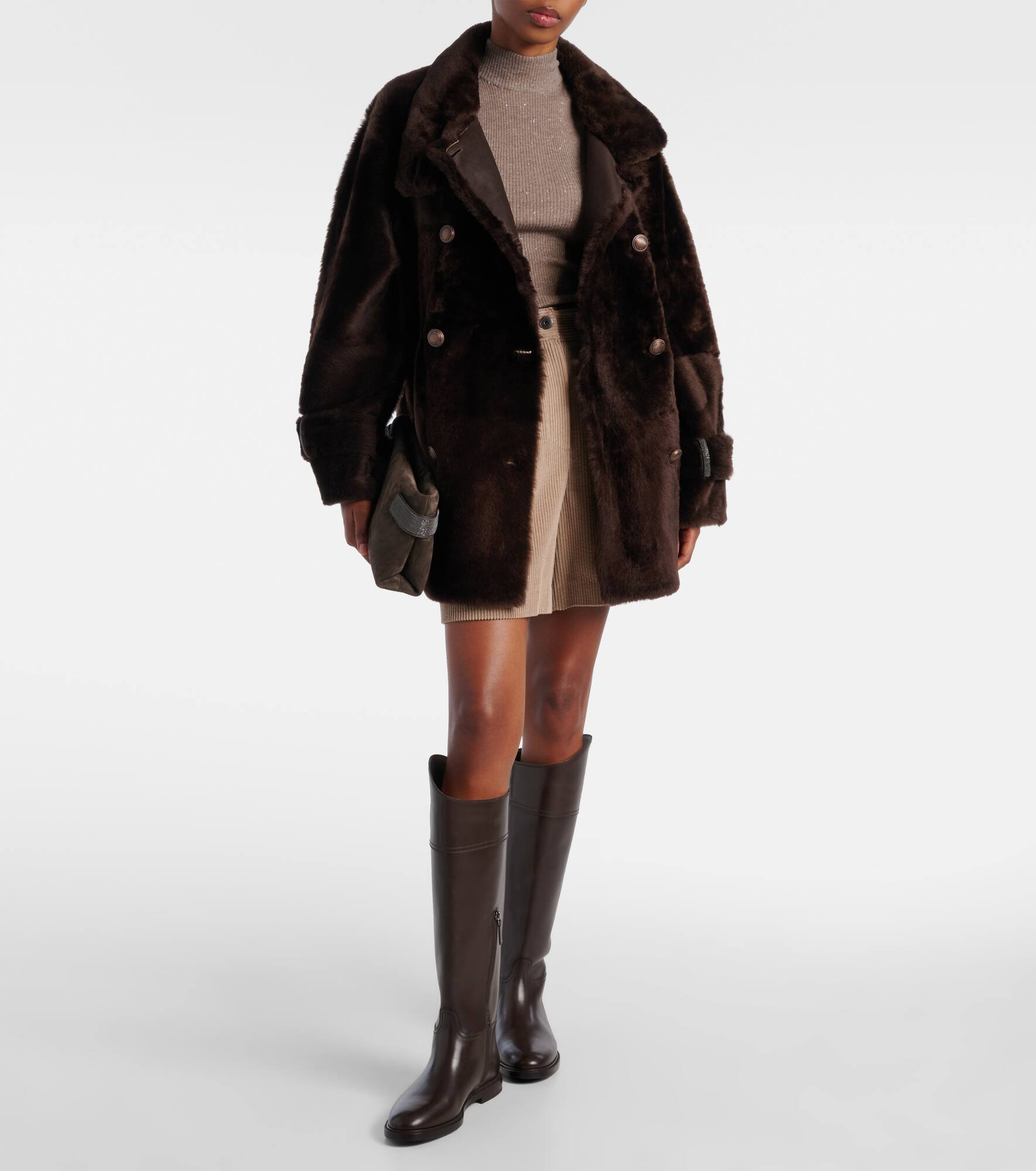 Double-breasted shearling jacket - 2