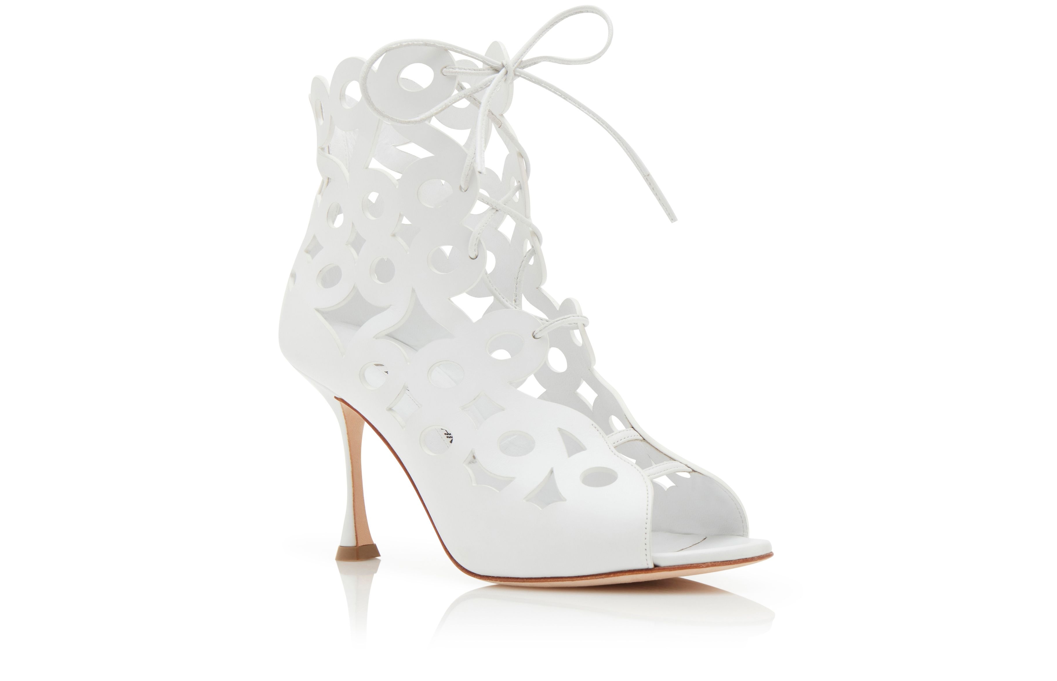 White Calf Leather Geometric Cut Out Boots - 3