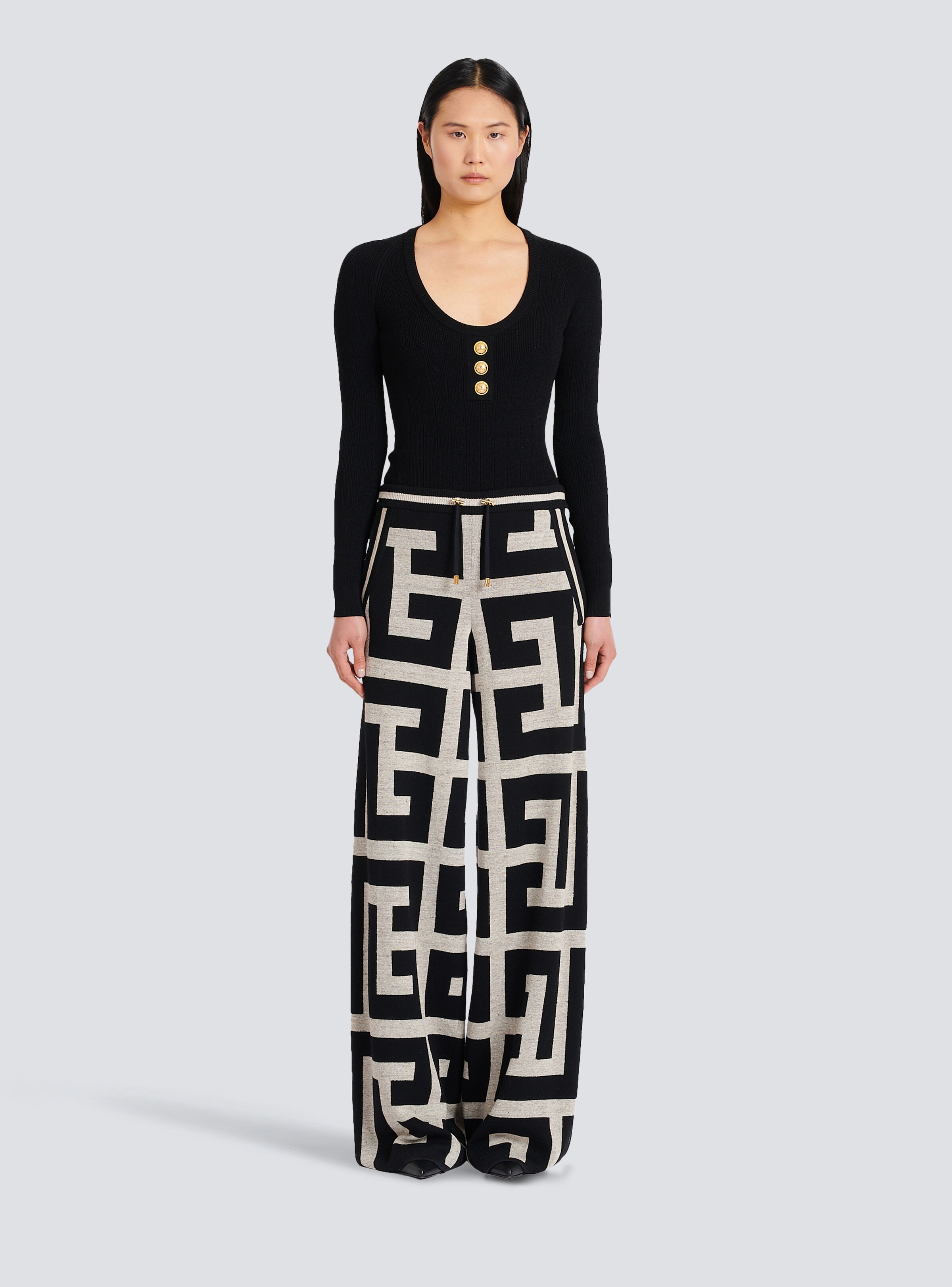 Wide knit pants with maxi Balmain monogram - 3