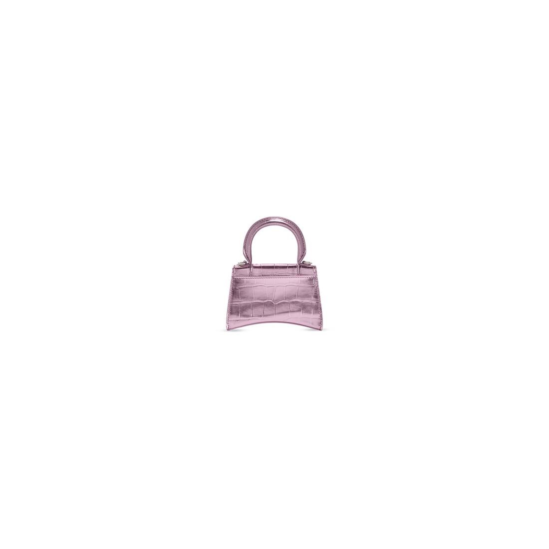 Women's Hourglass Mini Handbag With Chain Metallized Crocodile Embossed in Pink - 4