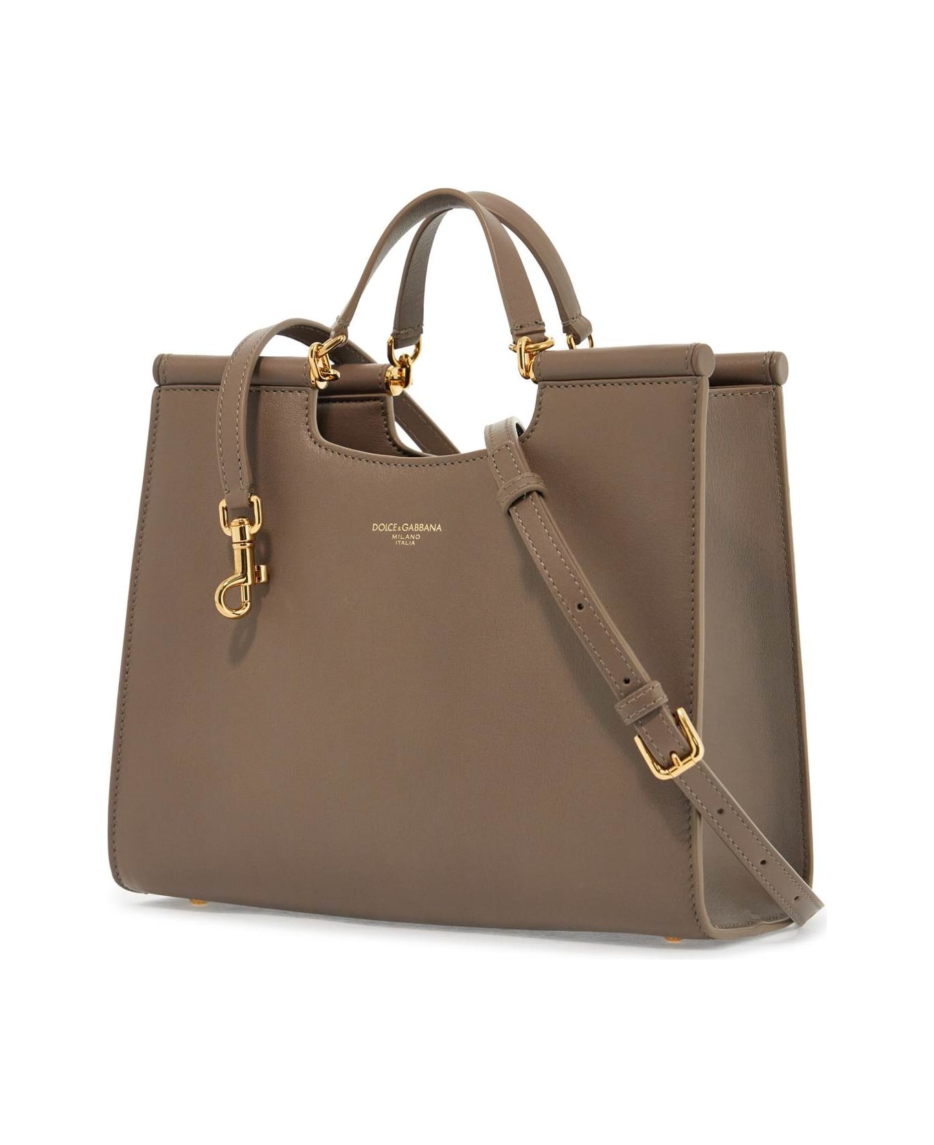 Beige Calfskin Tote Bag With Adjustable Shoulder Strap - 3