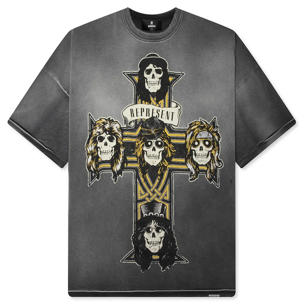 REPRESENT X GUNS N' ROSES CROSS T-SHIRT - STAINED BLACK - 1