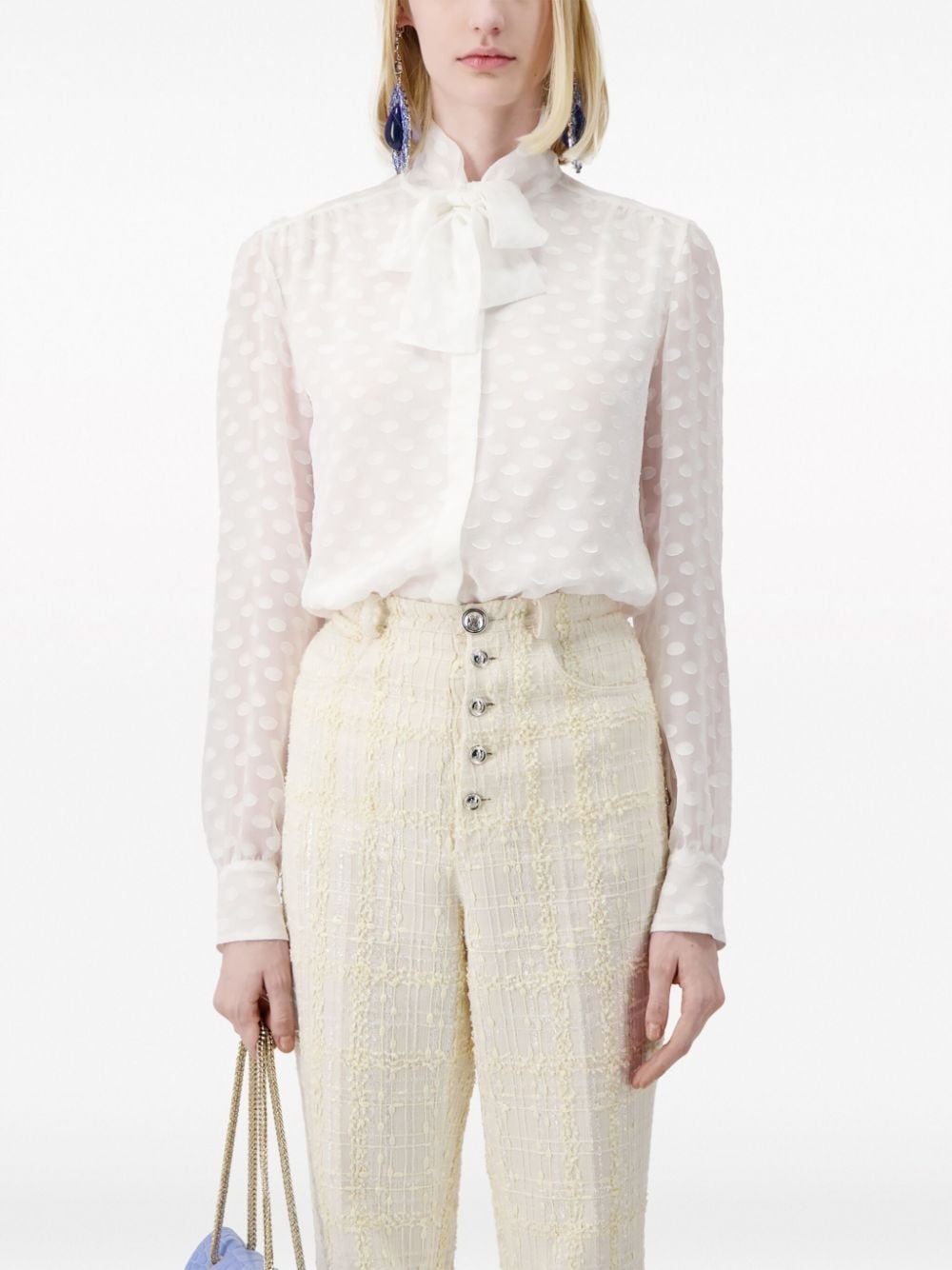 bouclÃ© high-waisted flared trousers - 5
