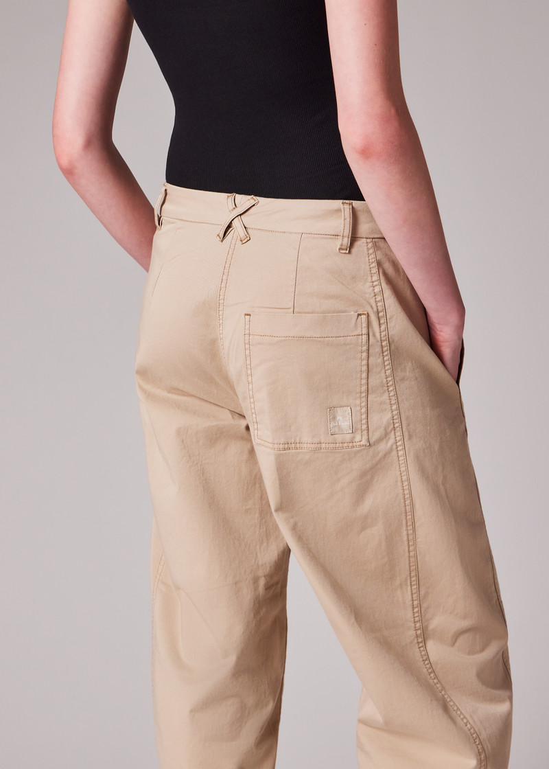 Women's Beige Cotton-Blend Barrel Leg Trousers 6