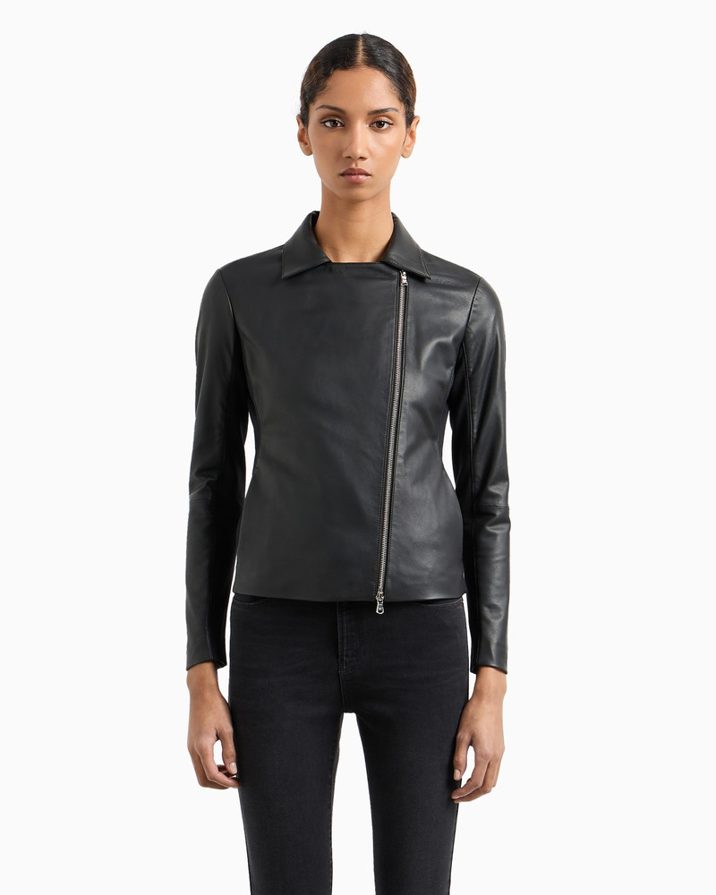 EMPORIO ARMANI Semi-aniline nappa-lambskin jacket with jersey inserts outlook