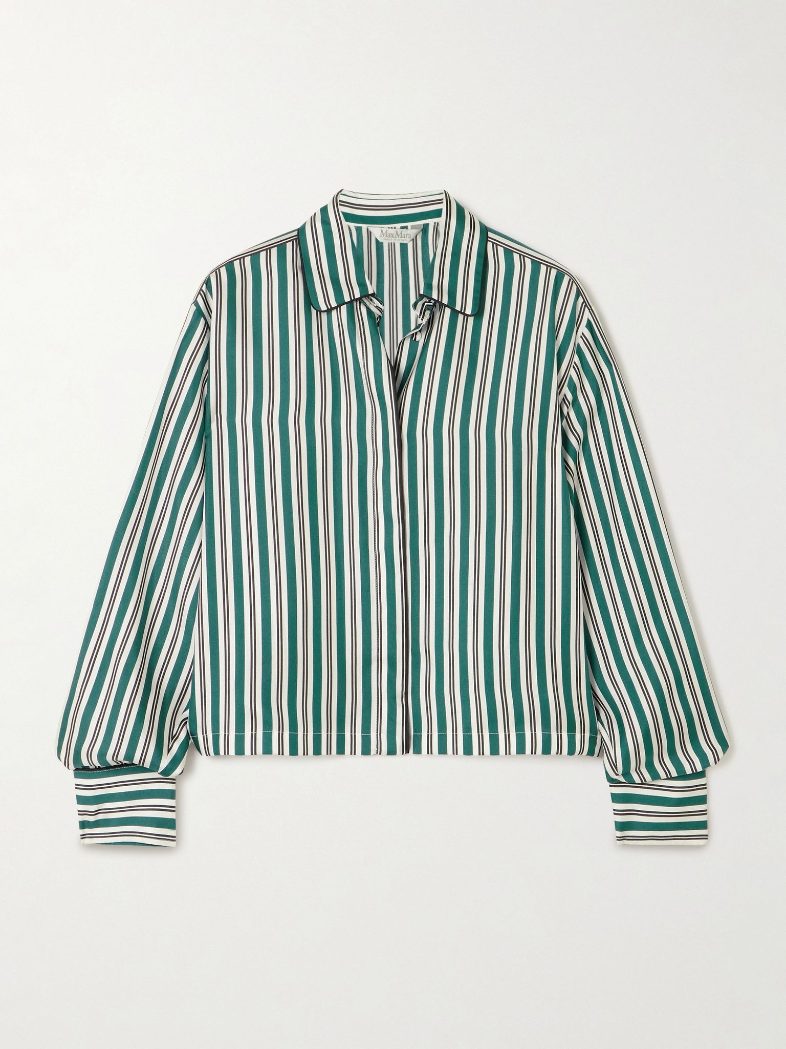 Brama striped silk-twill shirt Dark green - 1