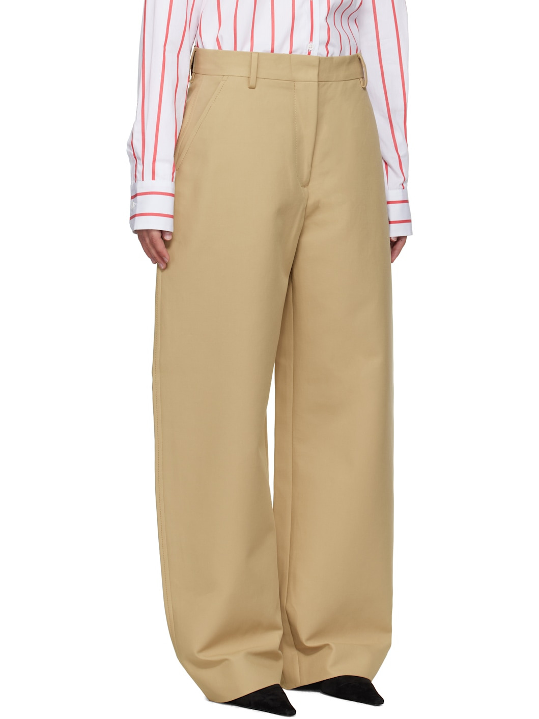 Beige Tailored Satin Trousers - 2