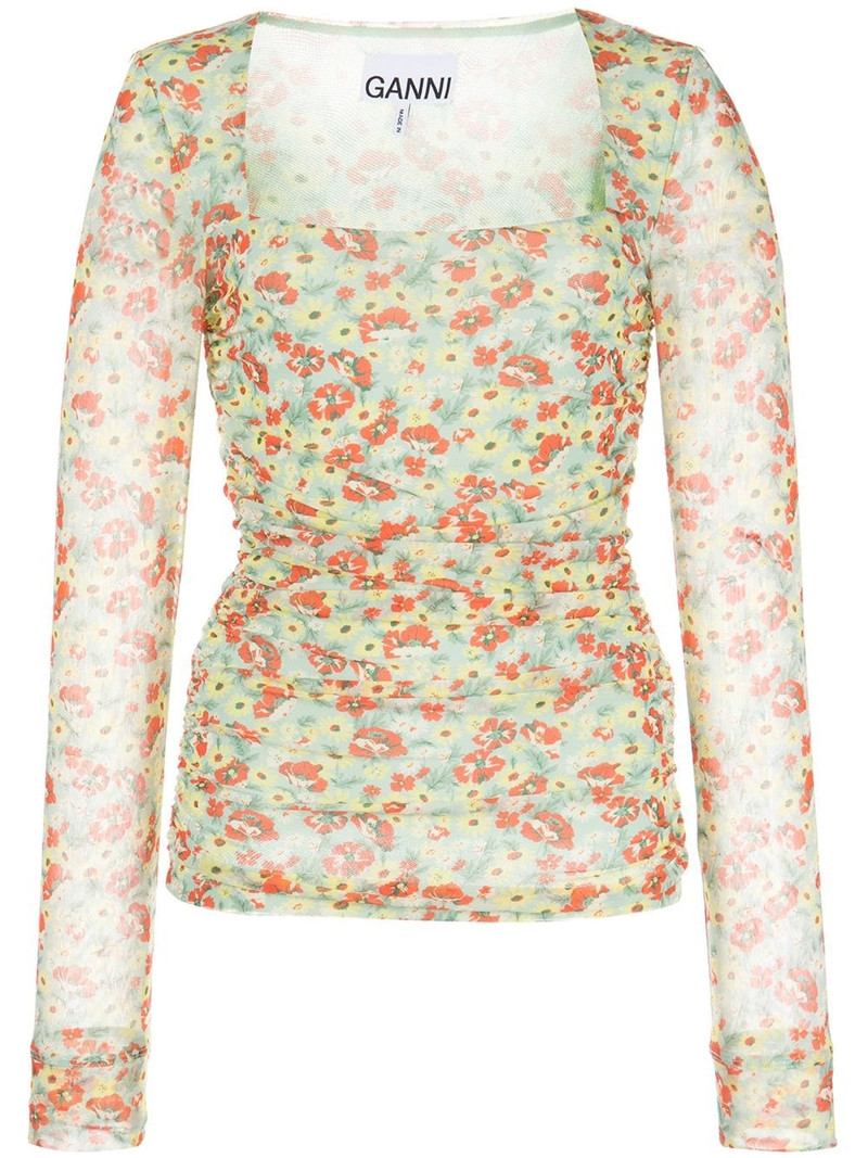 floral-print mesh top 1