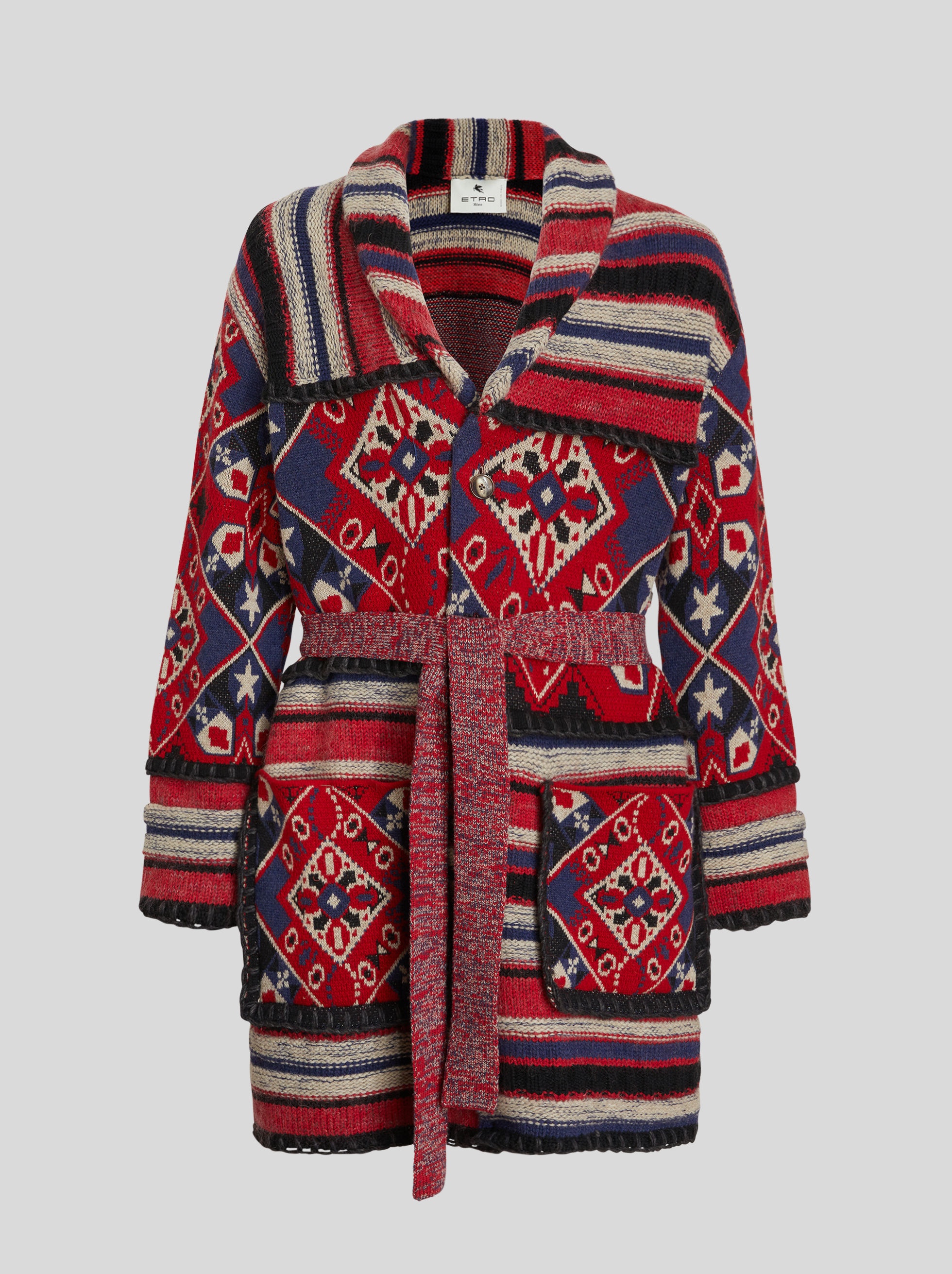 CARPET PATTERN JACQUARD KNITTED COAT - 1