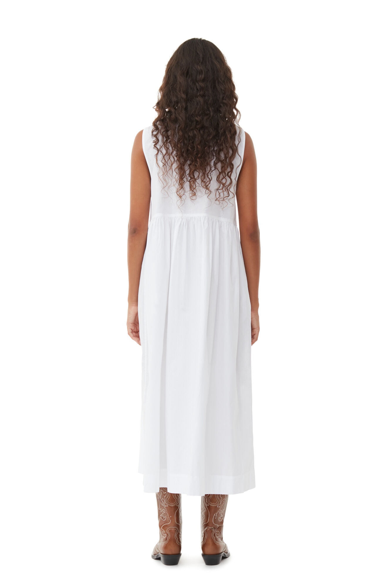 WHITE COTTON POPLIN MIDI DRESS - 5