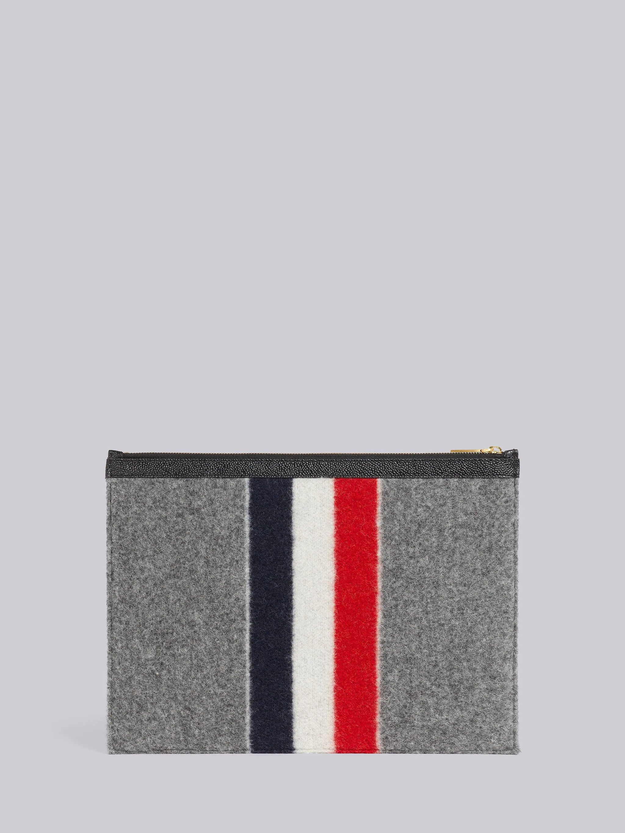 Medium Grey Boiled Wool Stripe Medium Zippered Document Holder - 3