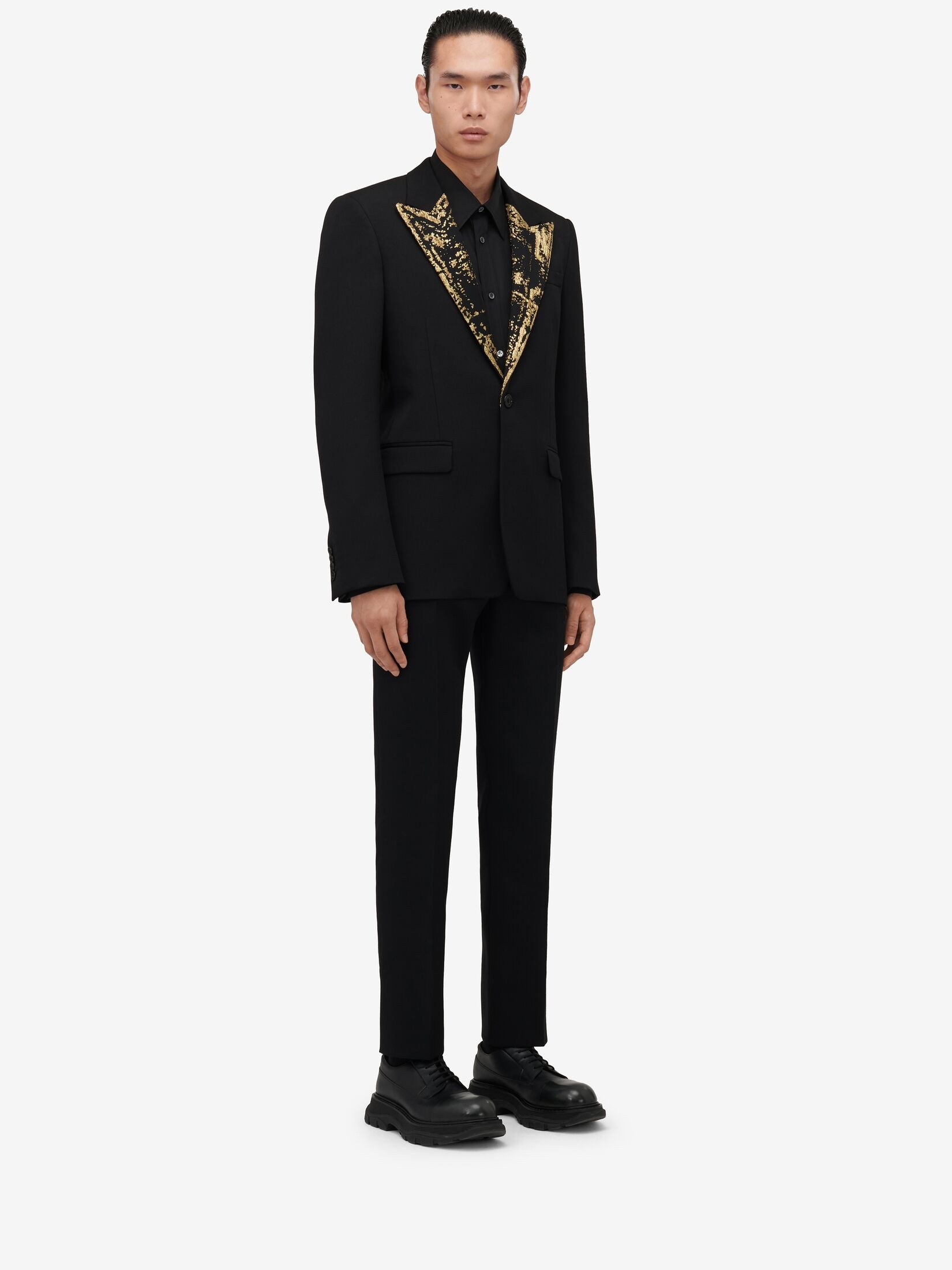 Men's Embroidered Single-breasted Jacket in Black - 3