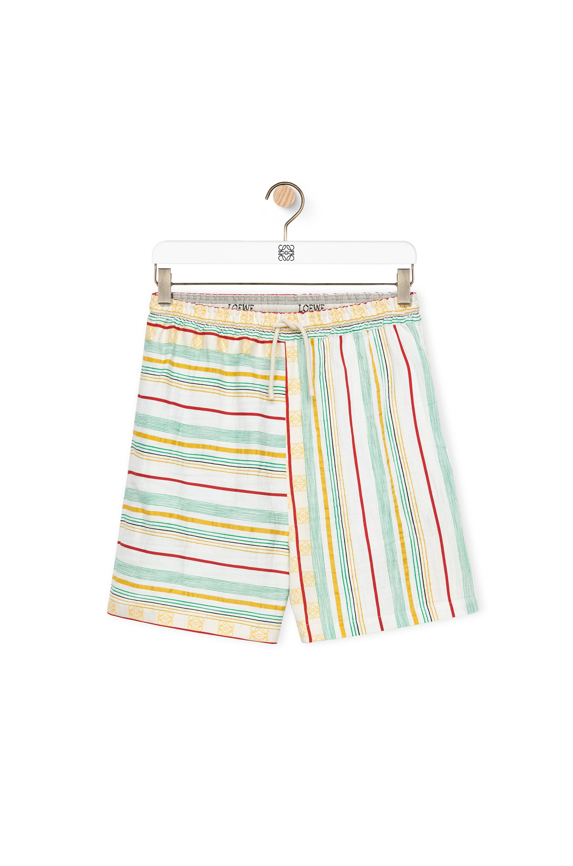 Asymmetric stripes shorts in cotton, linen and silk - 1