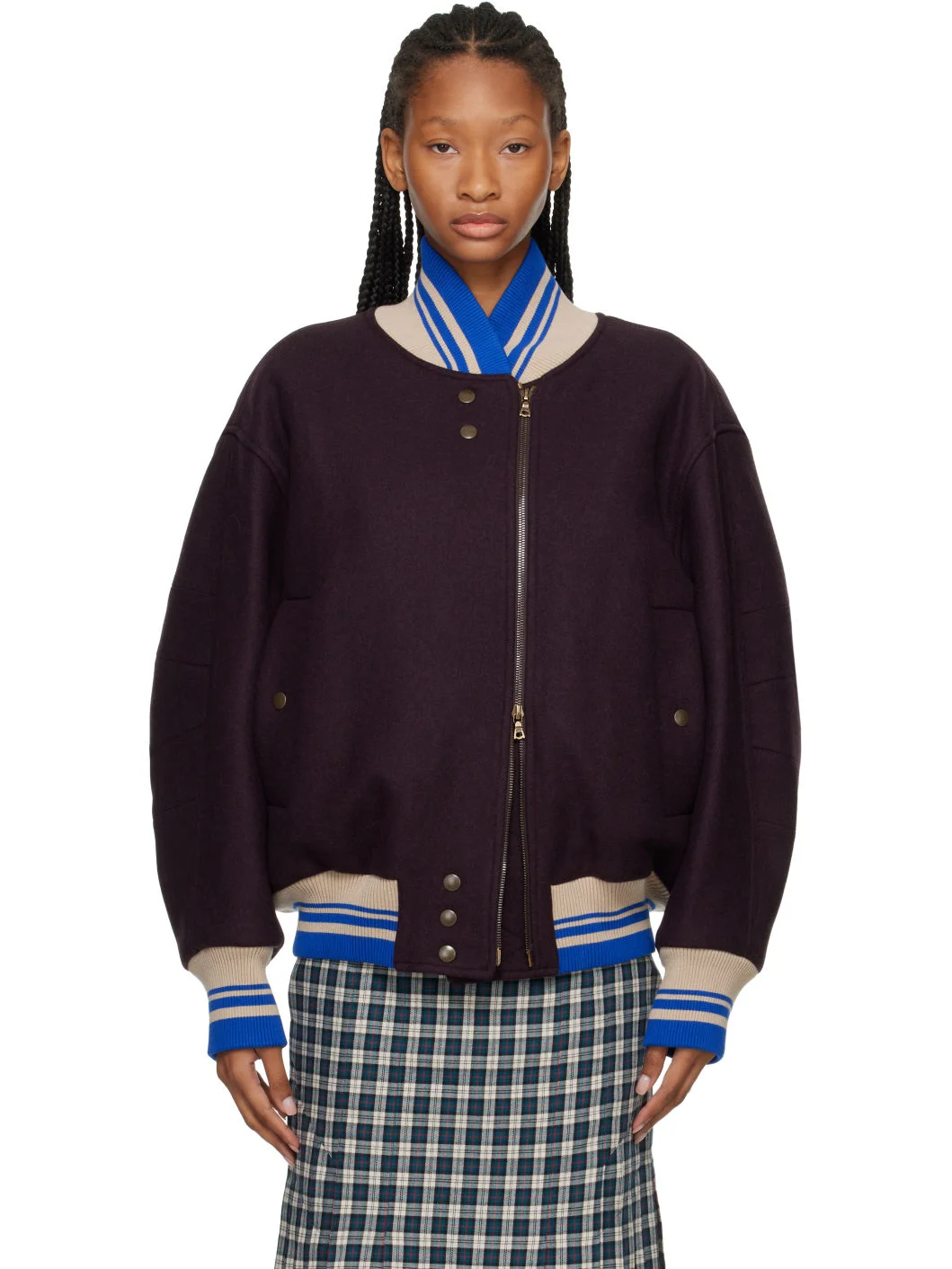Purple Wool Bomber Jacket - 1