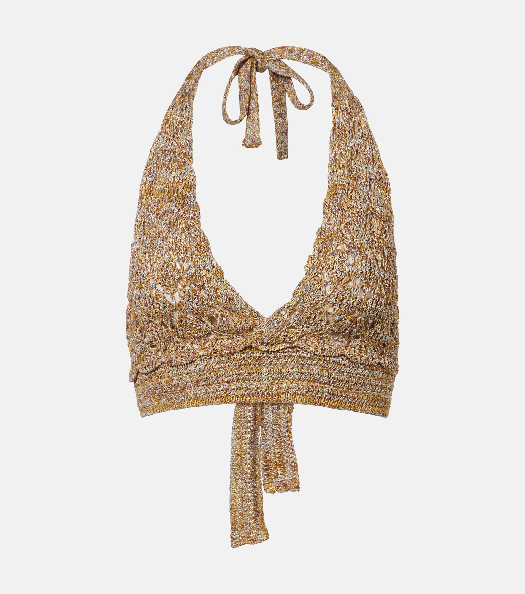 Open-knit linen-blend lamé crop top - 1