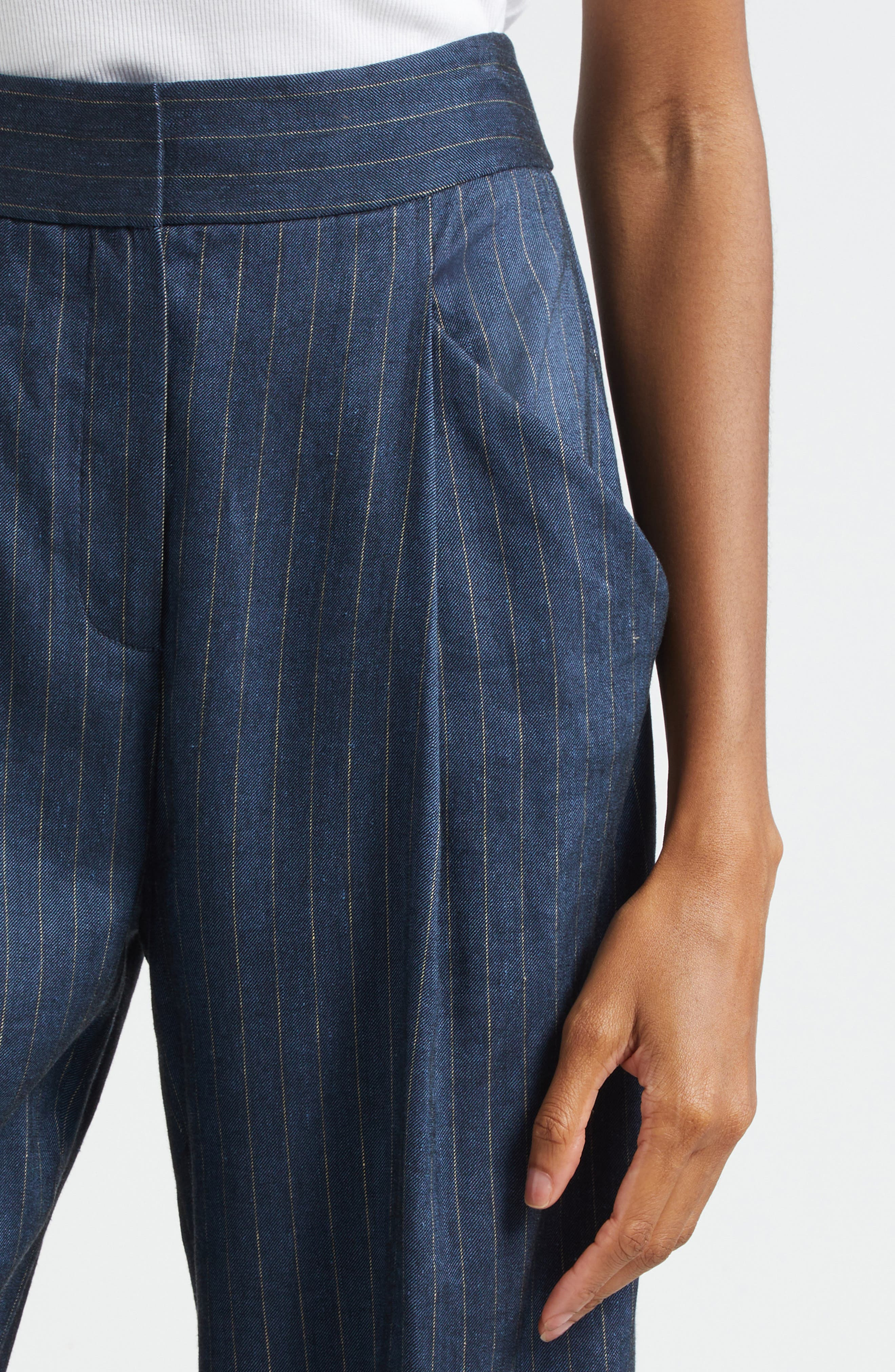 Veronica Beard Rimini Pinstripe Linen Blend Wide Leg Pants in Blue Dove at Nordstrom - 5