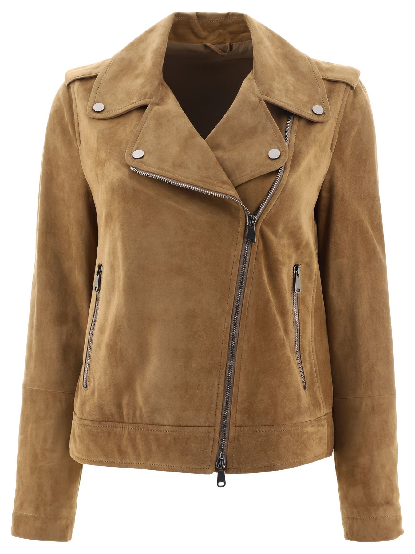 Suede Biker Jacket With Monili Jackets Brown - 1