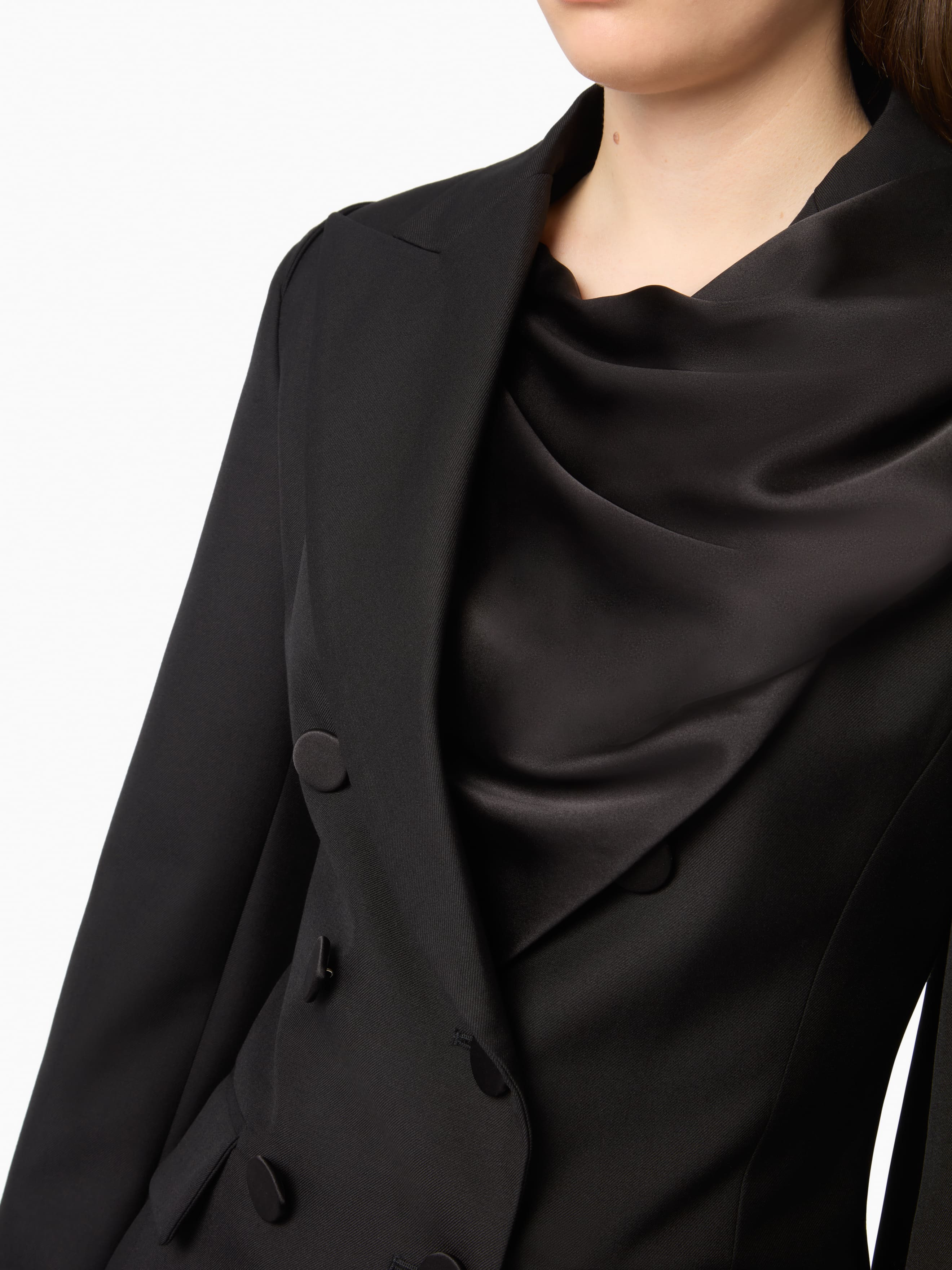 Black Tailored Blazer With Scarf - 3