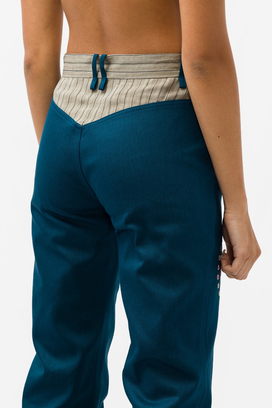 Noosa Embroidered Jeans in Sea Blue/Oyster Stripe - 5