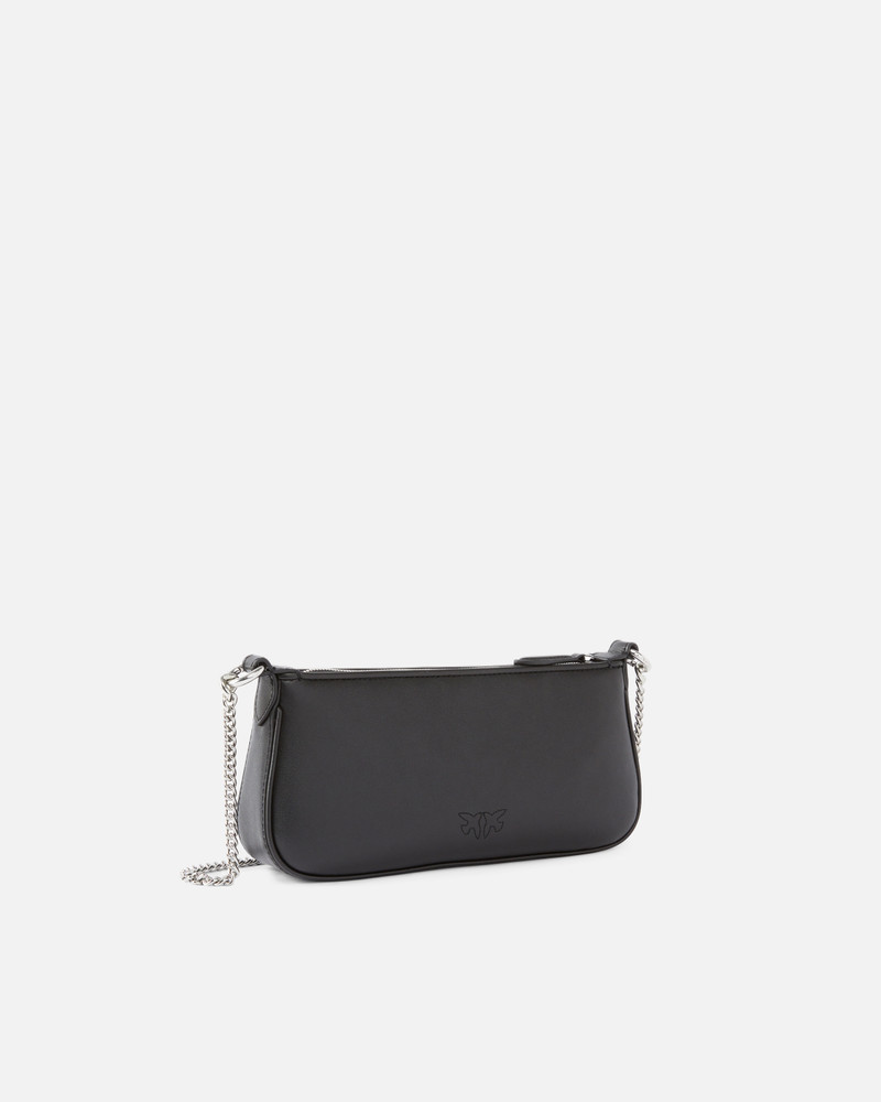 PINKO MINI HALF MOON BAGUETTE LEATHER SHOULDER BAG WITH RHINESTONES outlook