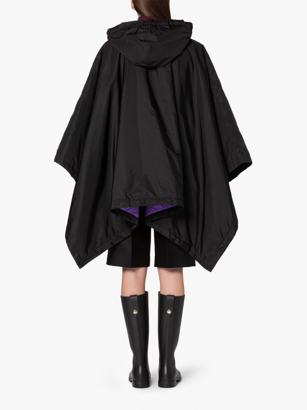 SIMA BLACK NYLON HOODED PONCHO - 4