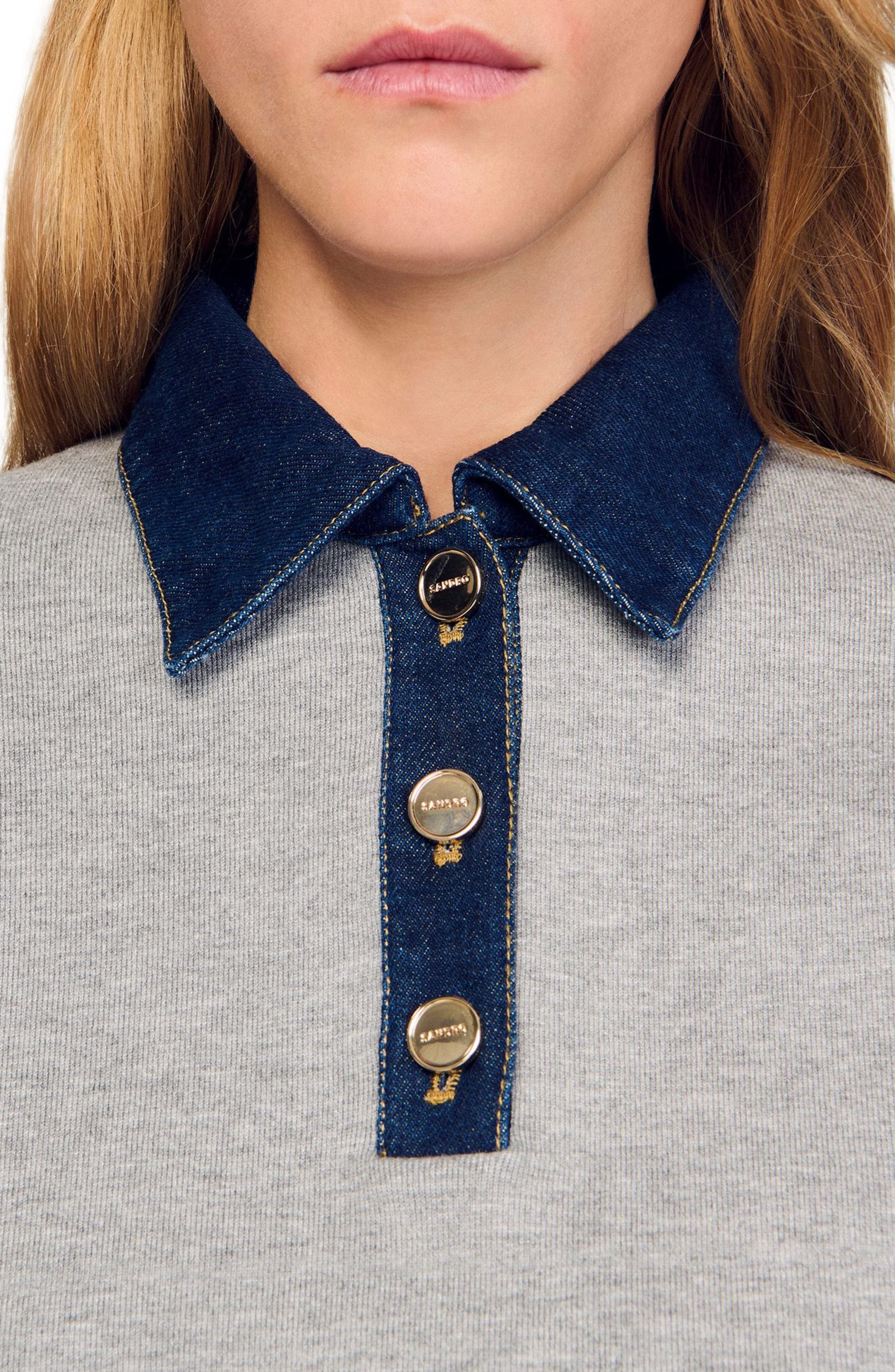 SANDRO Sweater with denim collar in Grey at Nordstrom - 5