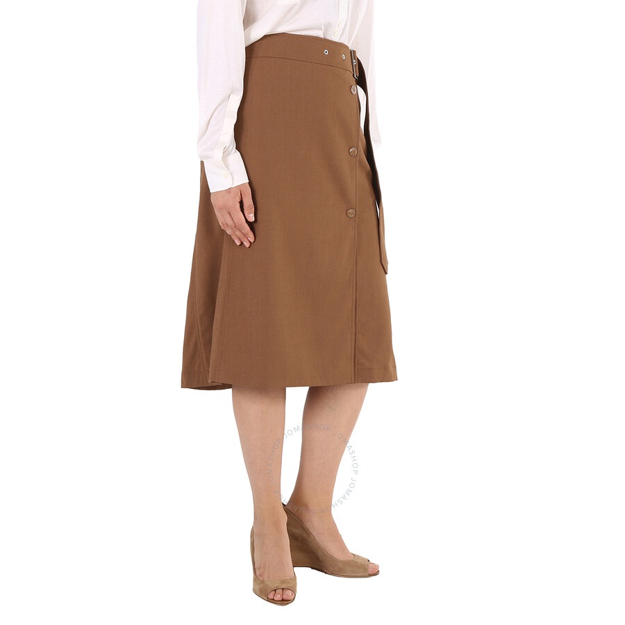 Burberry Ladies Keeley Warm Walnut Belted Mid-Length Skirt - 4