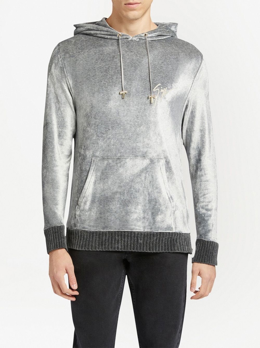 embroidered-logo velvet hoodie - 3