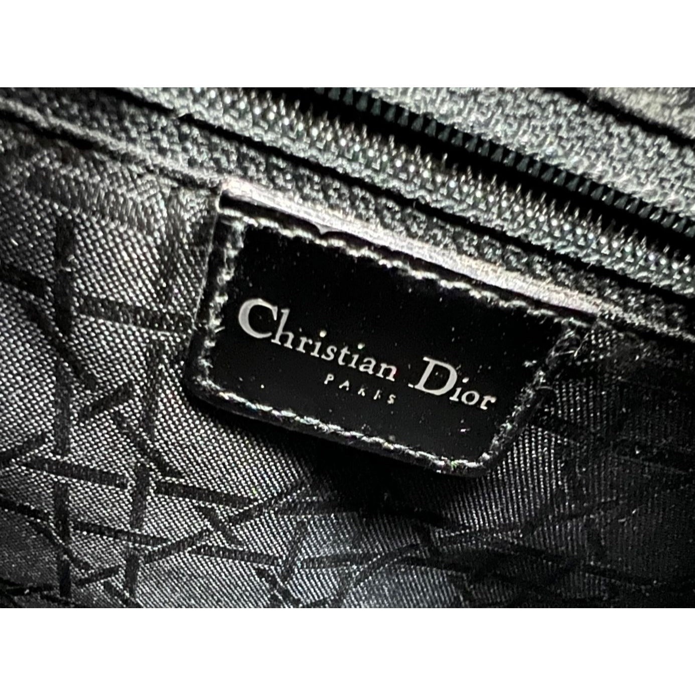 Christian Dior Large Lady Black Patent Leather Canvas Hand Bag - 12